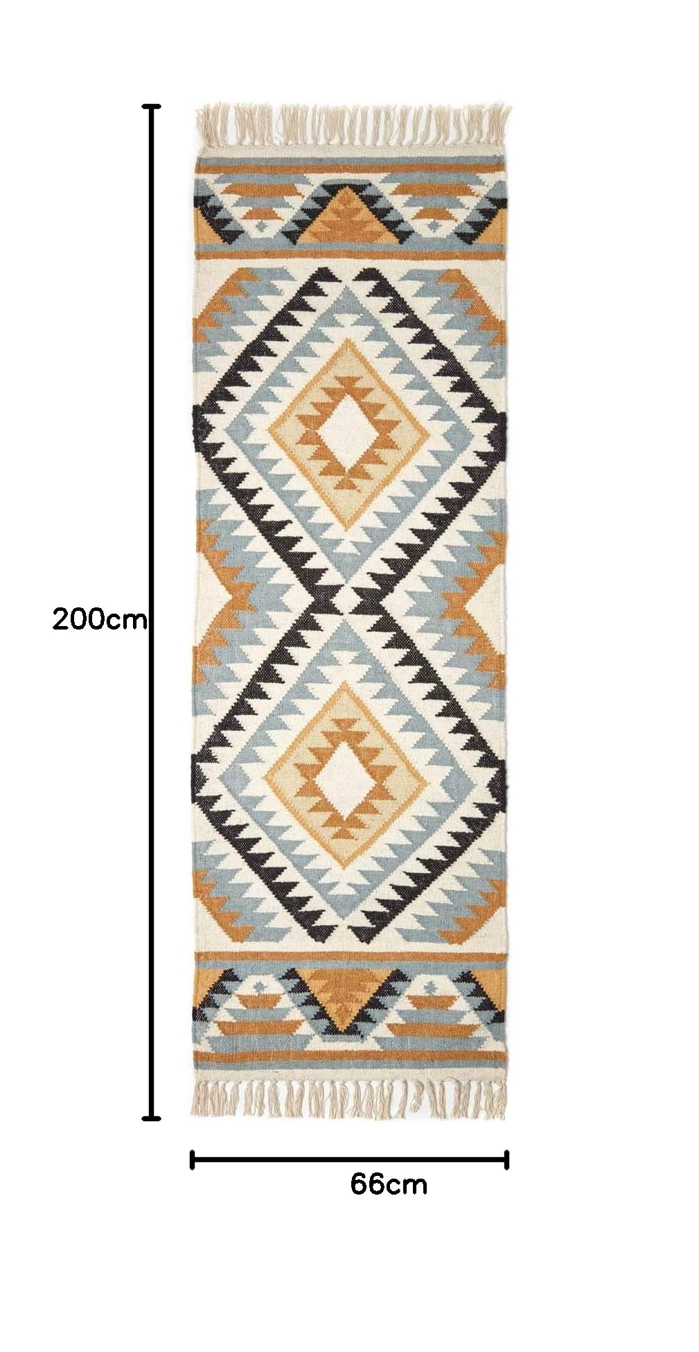 HOMESCAPES - Tapis Kilim en Laine à Motif géométrique Jaune, Fabrication Artisanale - Agra - 66 x 200 cm