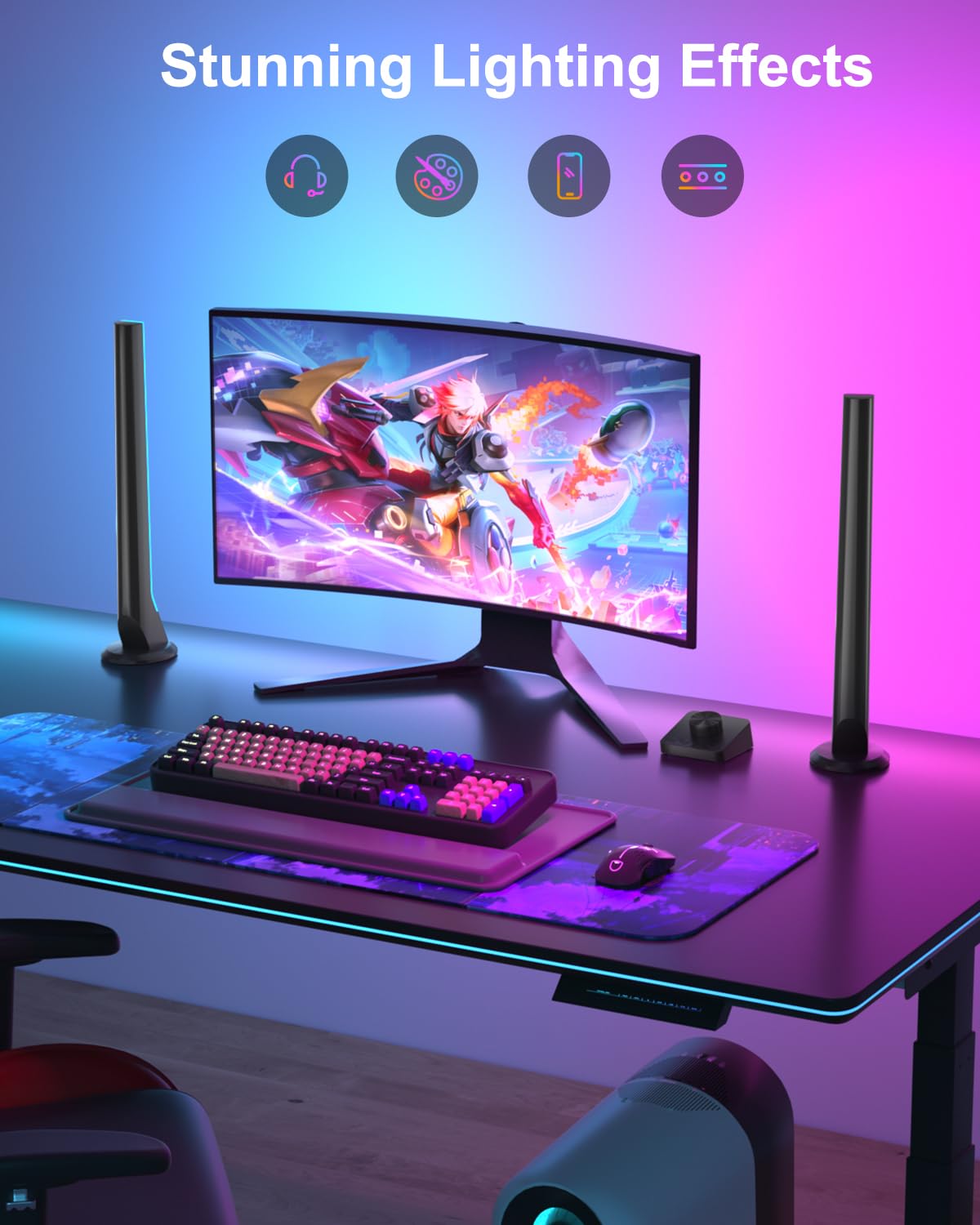 Gaming LED Lightbar mit Desktop-Controller, Smart Gaming Lampe Zimmer Deko Funktioniert mit Alexa Google Assistant, RGBIC TV LED Hintergrundbeleuchtung App-Steuerung Musiksync für TV Tisch Geschenke