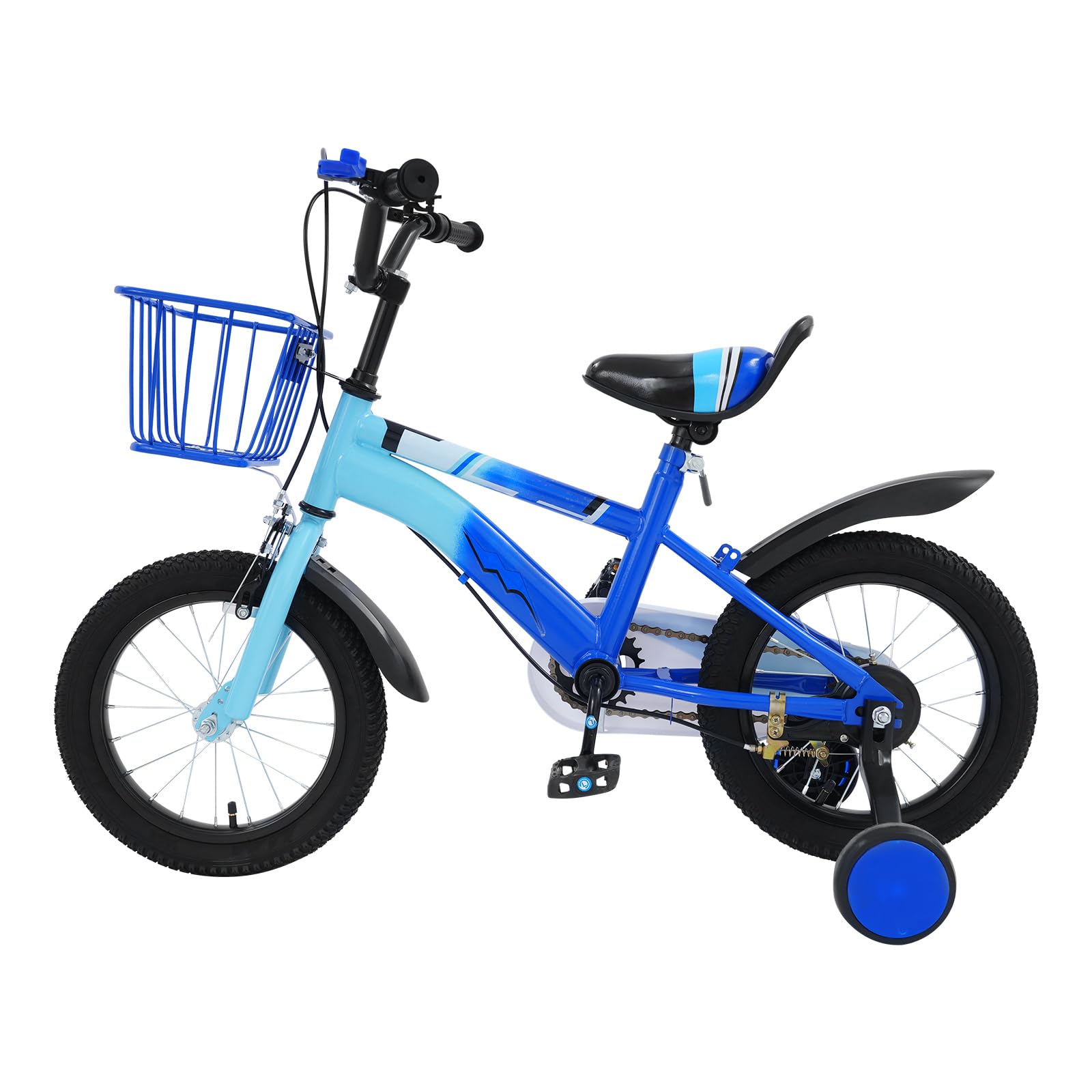 MEHOOSPVN 14 Zoll Kinderfahrrad für 3-7 Jahre Mädchen, Kinderfahrrad mit Stützrädern und Korb, Klingel, Höhe Einstellen Kinder Fahrrad, Kleinkind