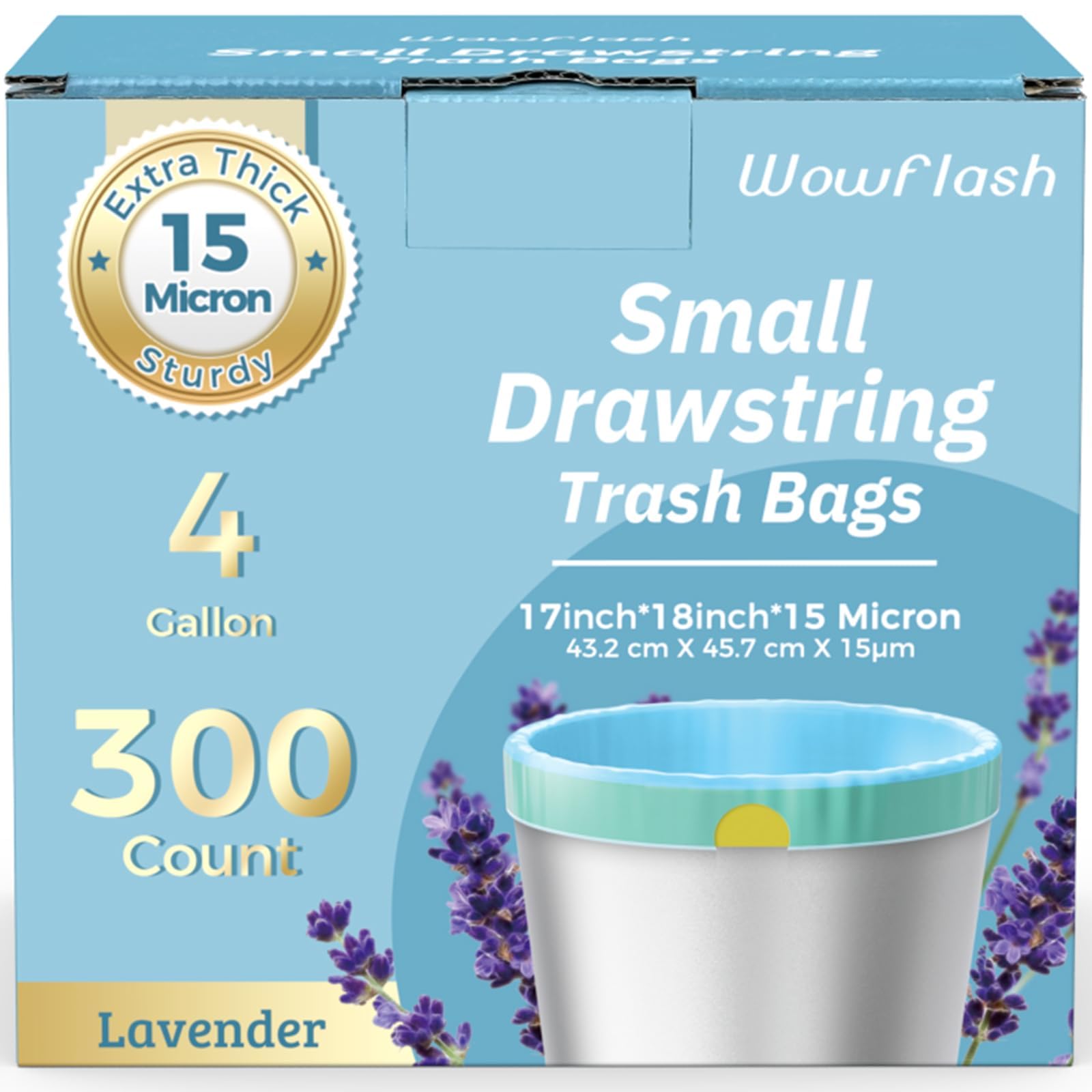 300 Count 15 Micron Extra Thick 4 Gallon Drawstring Small Trash Bags, Sturdy & Tear-Resistant Small Garbage Bags for Bathroom, Office, Bedroom &