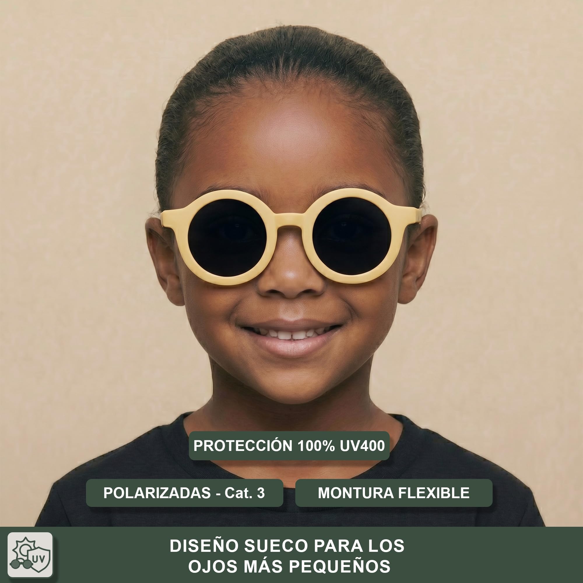 BABYMOCS Gafas de sol redondas para niños protección UV 100% flexibles sin BPA correa diseño sueco