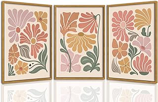 TBKHUDBI Framed Boho Flower Wall Art Abstract Floral Canvas Pictures Pri...
