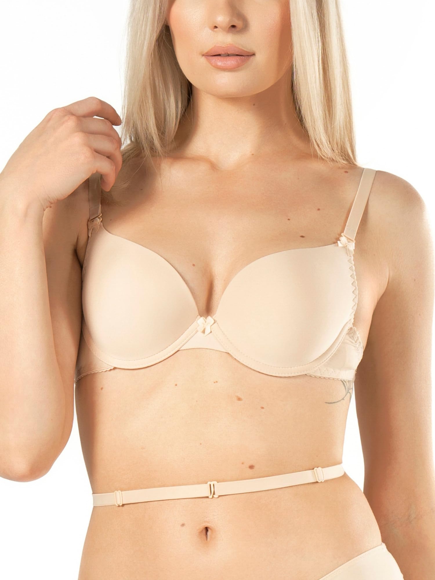 Nipplex Ismena 02 Sujetador Push-Up Con Tirantes De Silicona Multiposición Regulables Y Extraíbles Liso Con Aros Para La Boda - Hecho En La, Beige,95C