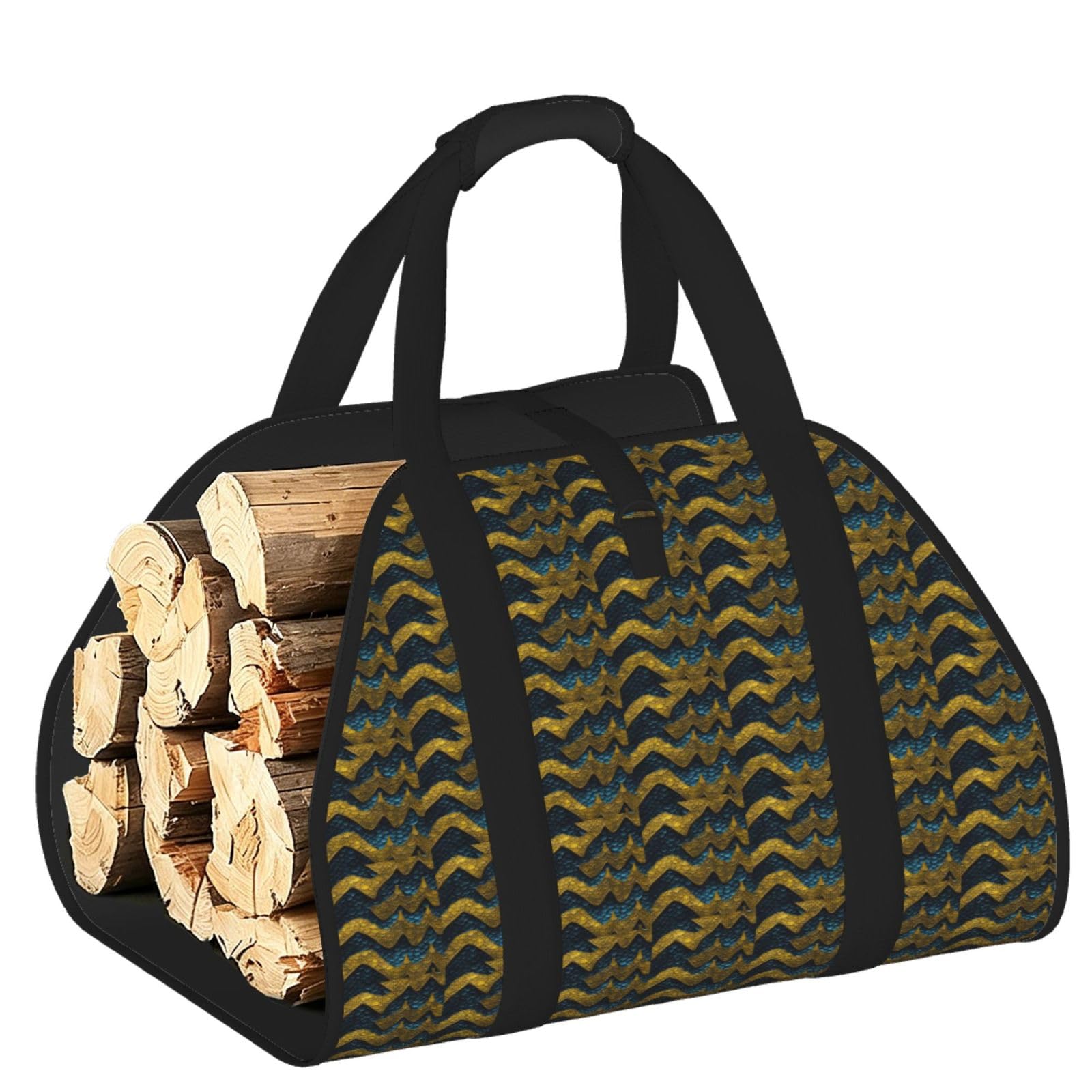 Ayyqwe Black Dragon Scale Print Firewood Bag Wood Waterproof Versatile Camping Picnic Storage Daily Home
