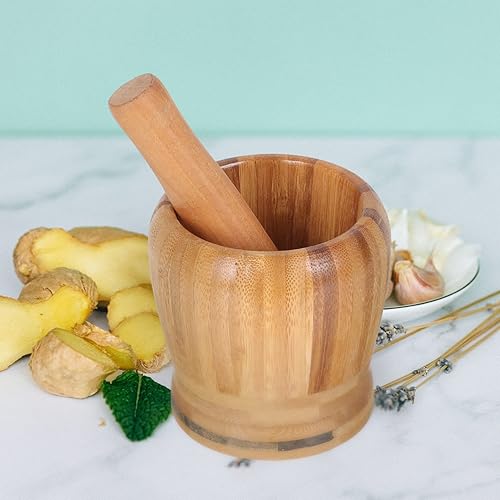 Miniatura 5 de iplusmile Almacenamiento fácil no eléctrico de la máquina de moler de bambú de la trituradora del ajo de la maja de la trituradora del ajo