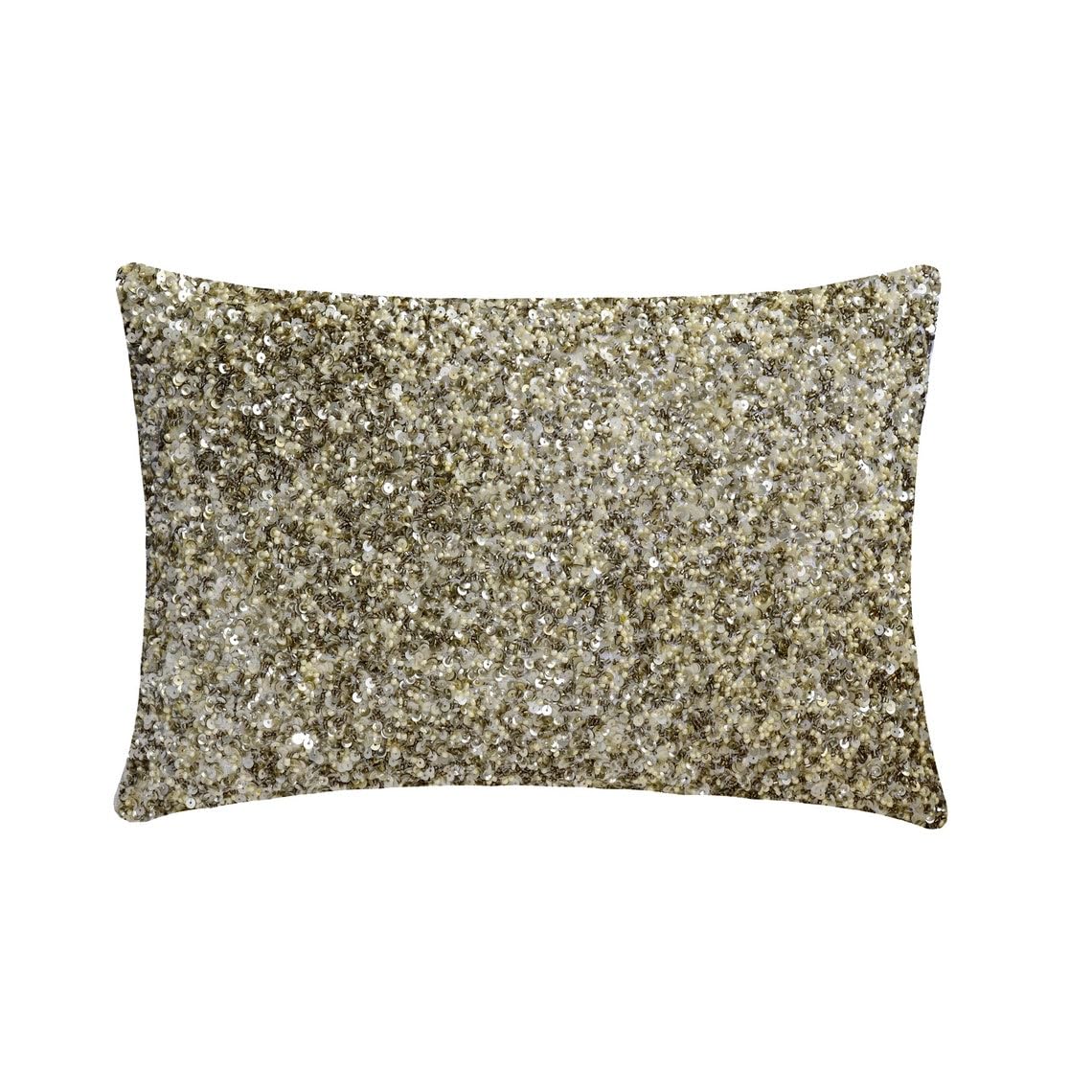 The HomeCentric Decorative Lumbar Cushion Covers Silver Pack of 2, 30x55 cm (12"x22") Faux Silk Bling, Sequins, Pearls Pillow Cover For Sofa, Couch, Bed, Patio Modern - Silver Luminescence