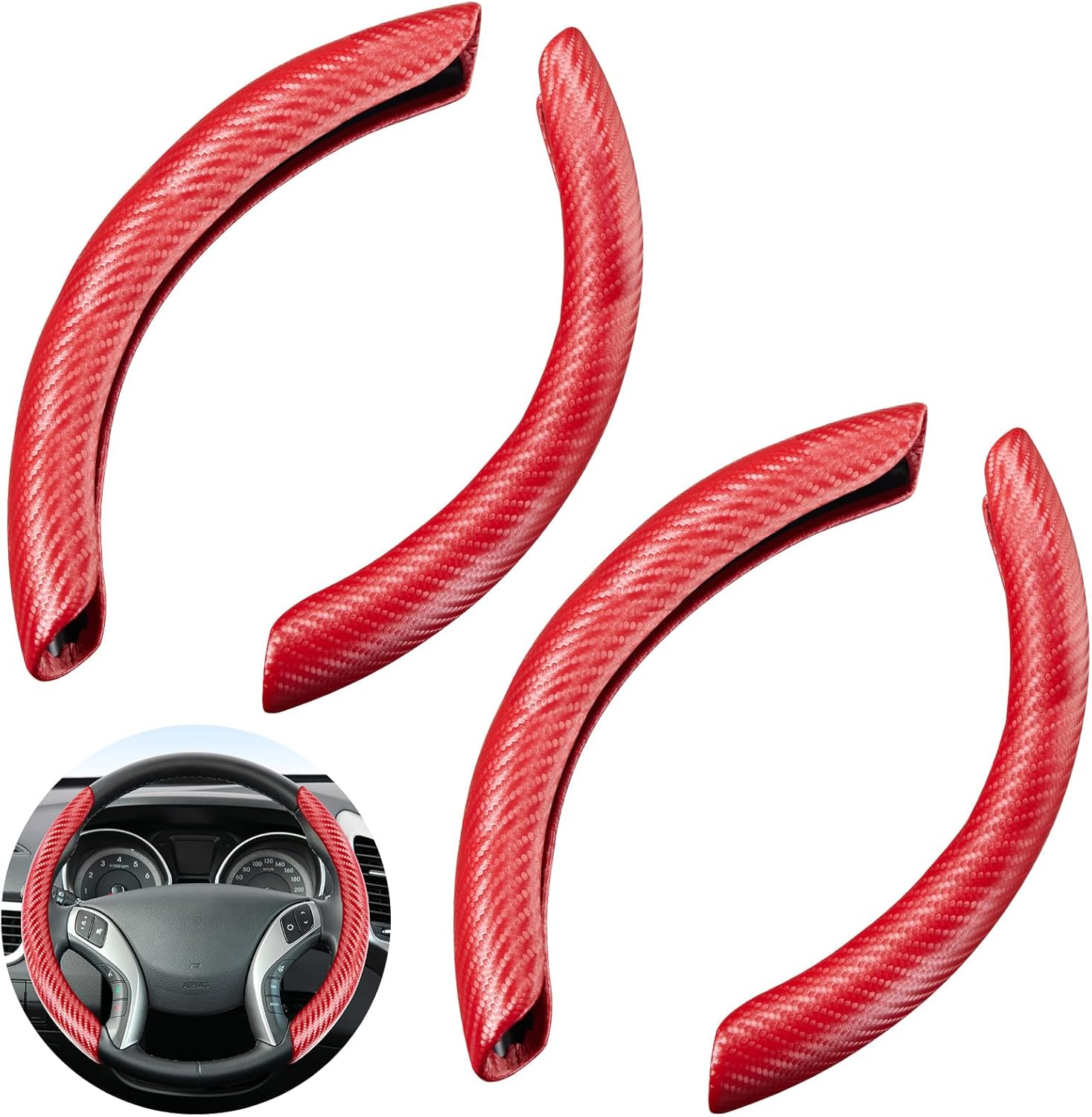 Juinipe 2 Pcs Universal Fit Carbon Fiber Steering Wheel