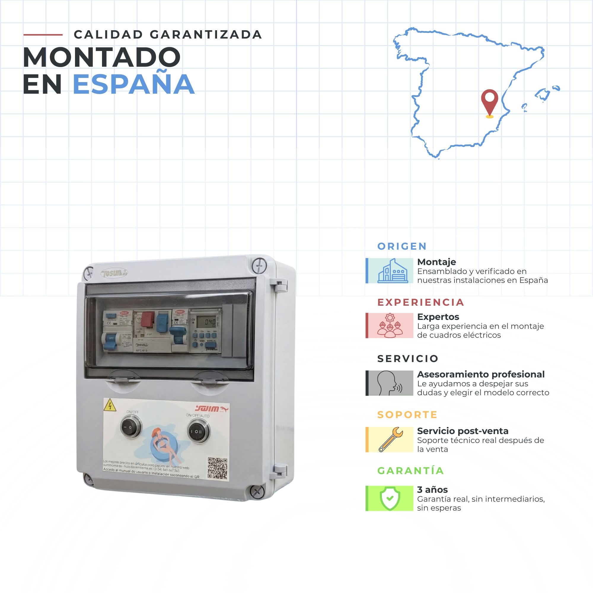 SWIMHOME Cuadro Eléctrico para Piscina Iluminación y Motor | Guardamotor y Transformador | Controlador WiFi RBG+Blanco | 60W 12DC