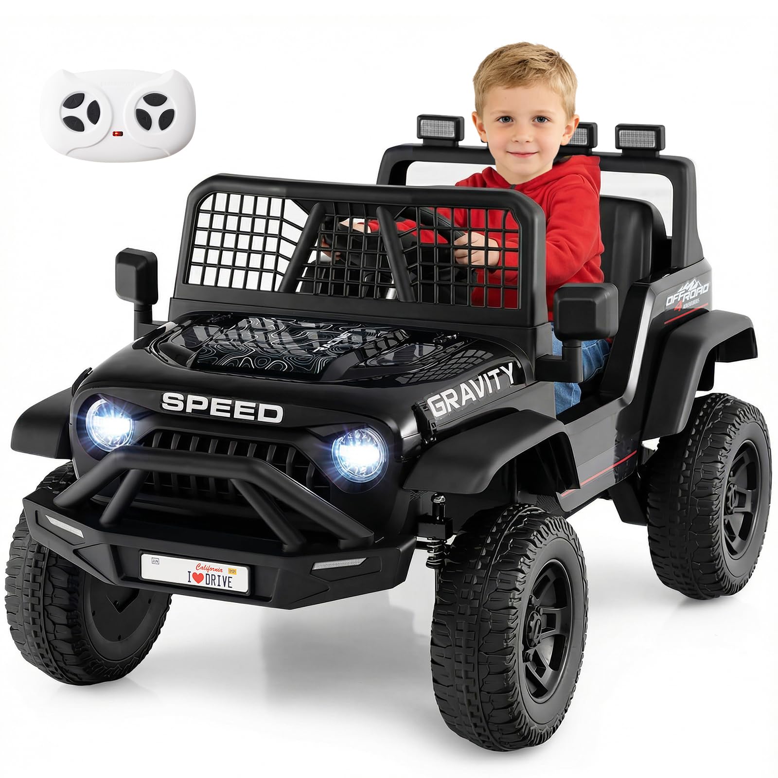 COSTWAY 24V Kids Ride on Car with Remote Control, LED Lights, Horn (Black)