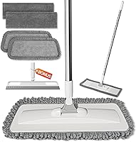 Vista 1 de Trapeador de microfibra con 4 almohadillas lavables y escoba para limpieza de suelos húmedos y secos, con mango ajustable giratorio de 360°
