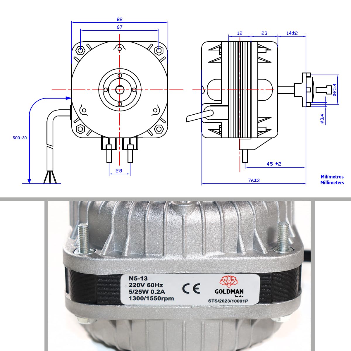 GOLDMAN SERVICE - Ventola di raffreddamento per frigorifero - 5 Watt / 1300 rpm - per frigorifero congelatore verticale -compatibile con grandi marche (5 W)