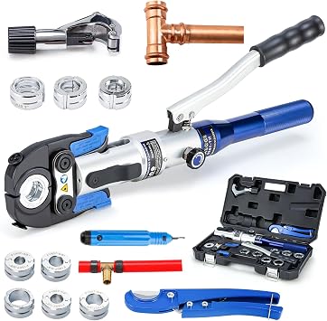 Hydraulic Copper Pipe Tube Fittings Crimping Tools with 1/2",3/4" and 1" Dies for Press Copper Pipe Fitting and 3/8",1/2",5/8",3/4",1" Dies for ASTM F1807 Pex Pipe Copper Ring