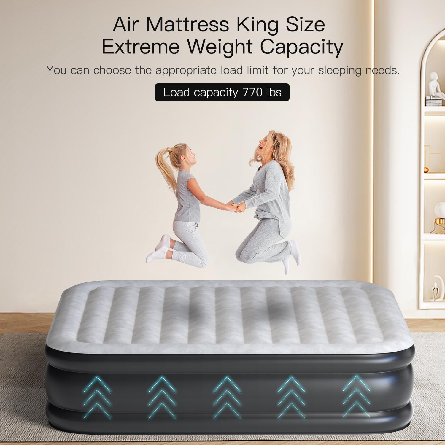 King Air Mattress 20 Inches High King Air Bed Mattress with Built in Pump 1 Button to Start Inflate Deflate 3 Mins Fast Self Inflating Air Mattress Suitable Indoor Outdoor