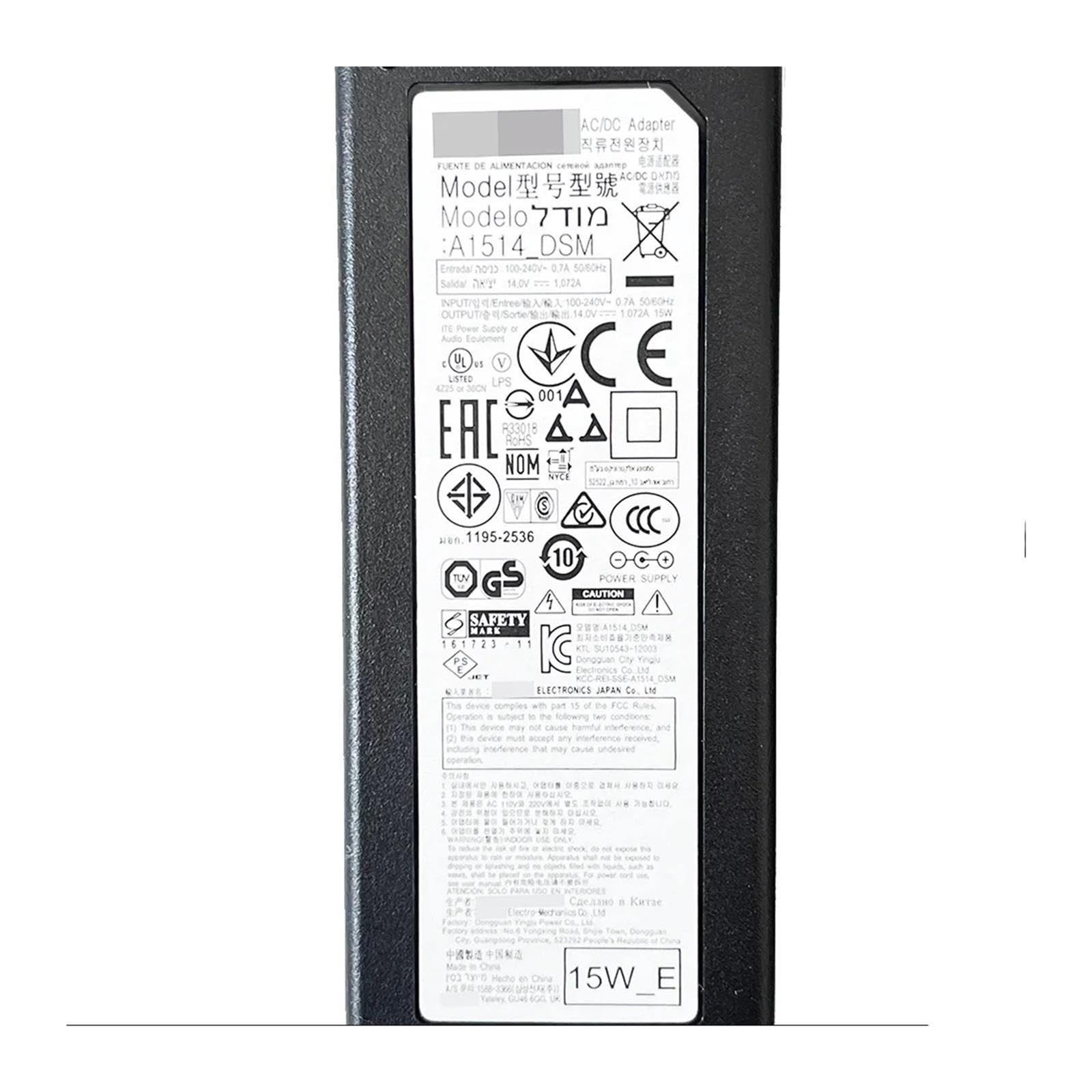 TV Line A1514_DSM BN44-00718A 15W 14V 1.072A Adattatore CA/CC Caricabatterie For S19D300NY 19C150N 19C150B 19C150F 19A300B A1514_EPN Assemblaggio Cavi