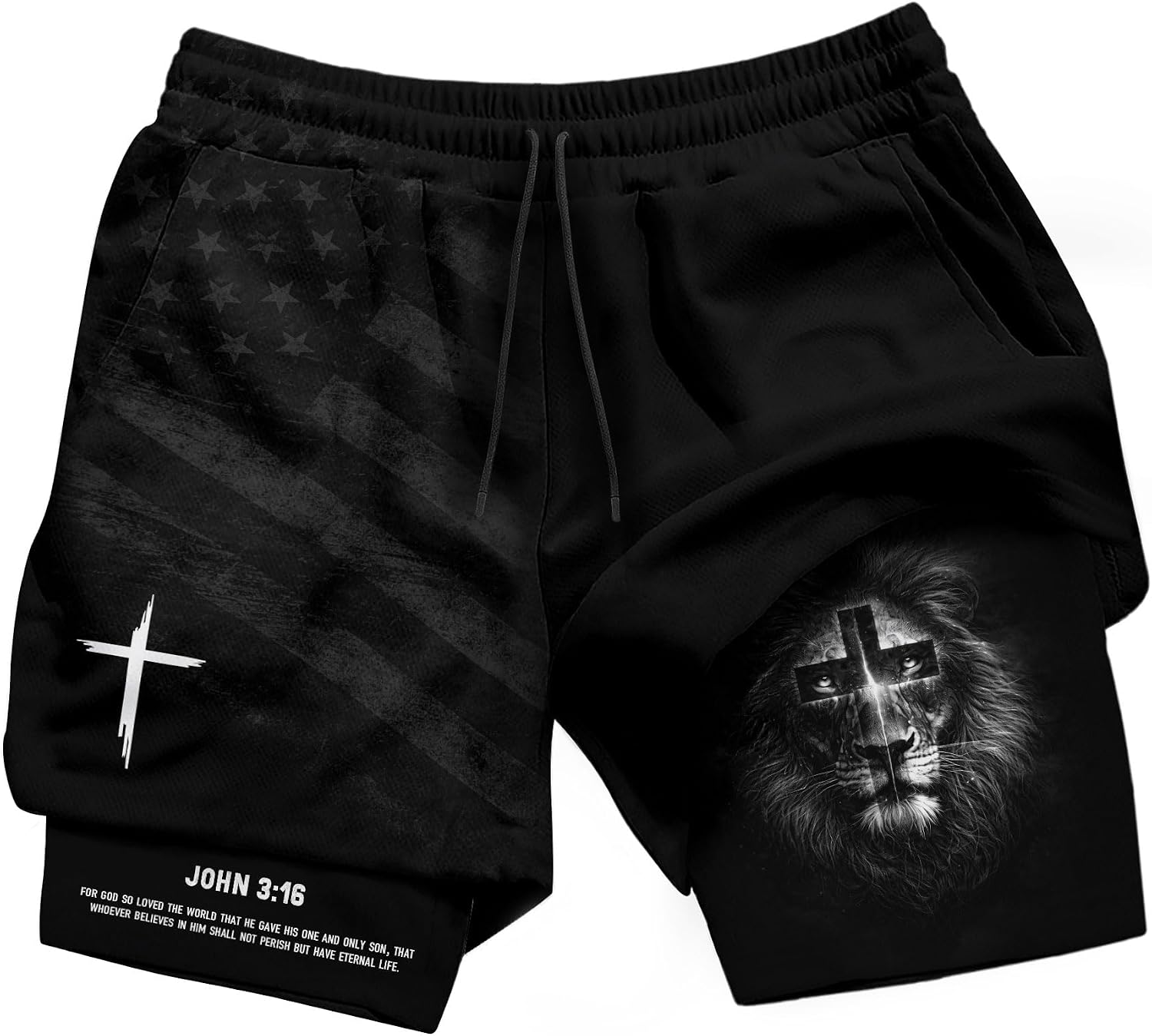 John 3:16 Christian Shorts for Men, Work Out Shorts Gym for Men, Mens Gym Clothes, Christian Workout