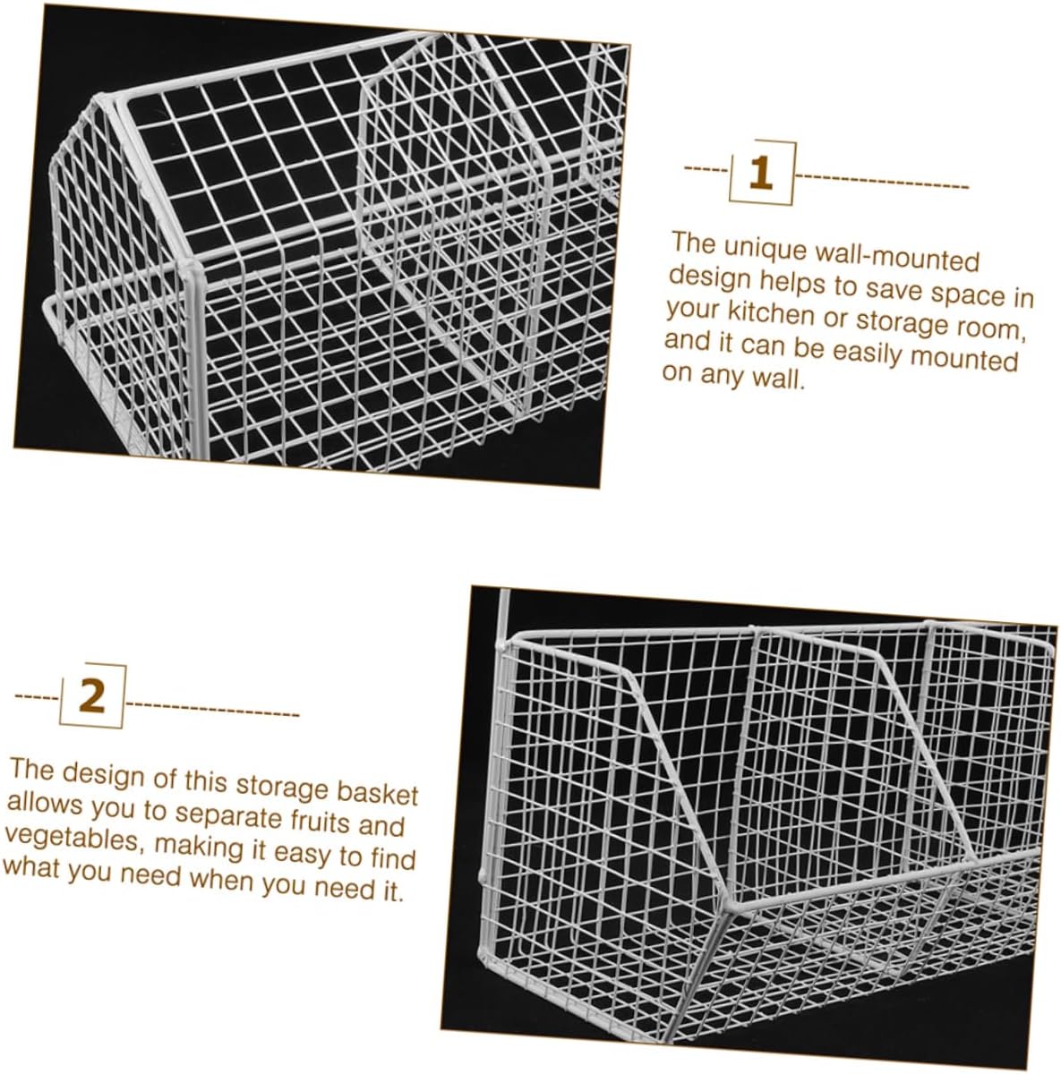 Luxshiny 2pcs Hanging Kitchen Storage Basket Wall Mounted Organizer Carbon Steel Mesh with Compartments for Fresh Fruit Vegetable Airflow Space Saving Holder for Pantry and Kitchen Decor