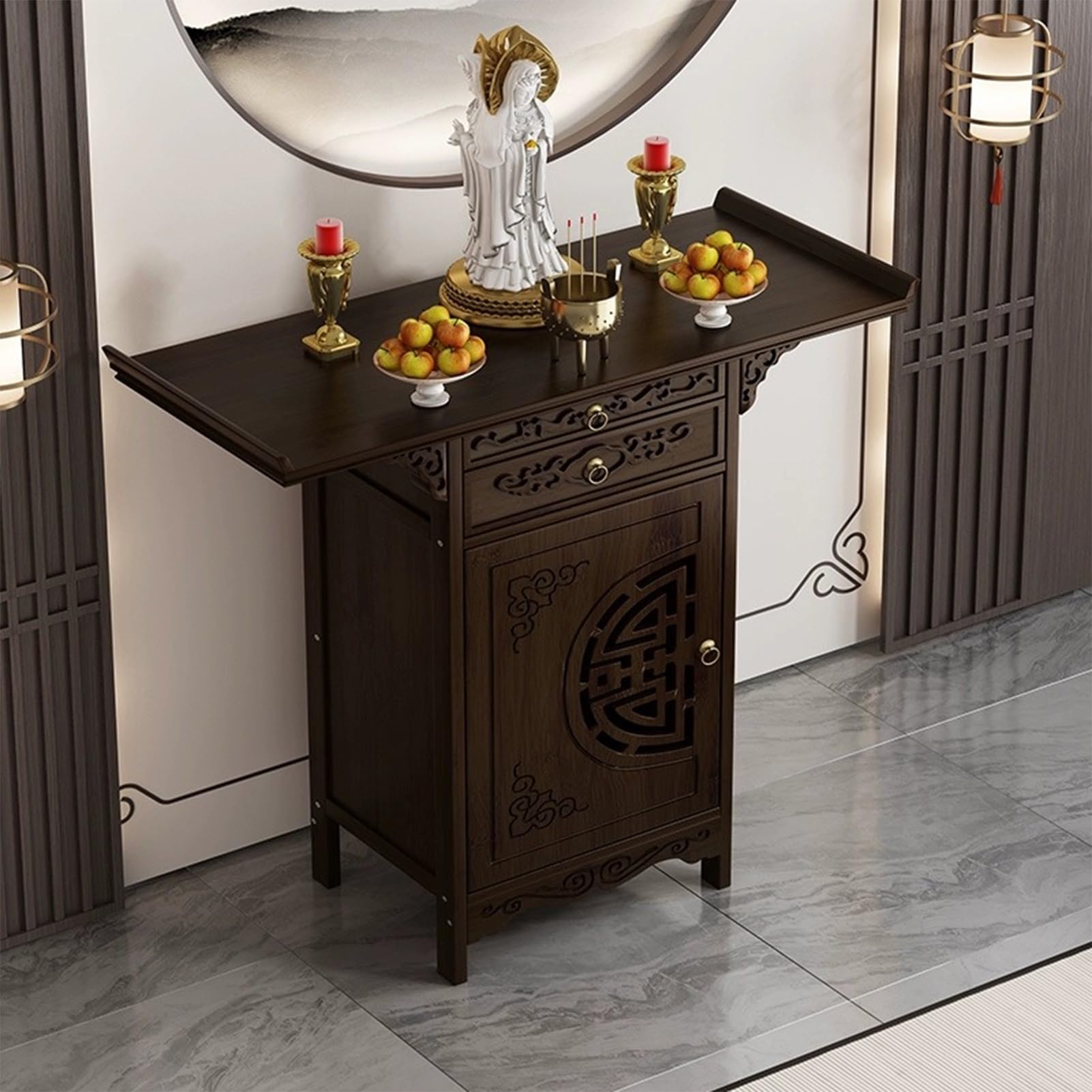 Zigtuei One Color Personal Shrine Altar Table, Altar Cabinet, Meditation Table With Drawer, Puja Table, Prayer Stand Riser Home Decor, For Living Rooms, Shrines, Temples(100X66x40cm/39.4X26x15.7in)