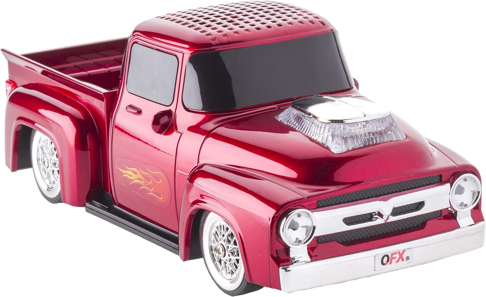 QFX Bluetooth 1956 Pickup Truck Replica Speaker, 3-inch Speakers, Hands Free Link, Built-in Microphone, FM Radio and LED Party Lights, Red - BT-1956 RD