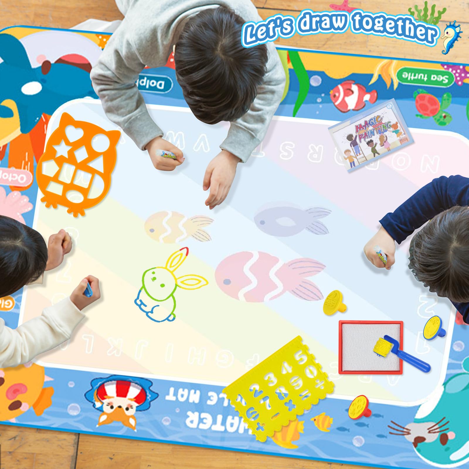 TOMY AquaDoodle Mes 1ères marques - Tapis de Dessin à l'eau pour Bébé, Jeu officiel de TOMY de Coloriage et de Dessin, Non salissant, Tapis pour Bébés, Garçons et Filles, Multicolore