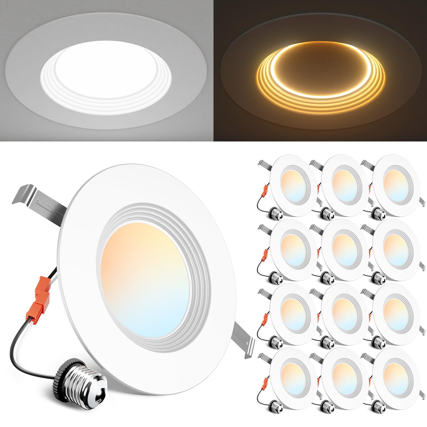 Photo 1 of Ensenior 5/6 Inch 5CCT LED Can Lights with Night Light 12 Pack, Retrofit Led Recessed Lighting, Baffle Trim, Dimmable, 12W=110W, 1000LM, IC Rated - FCC