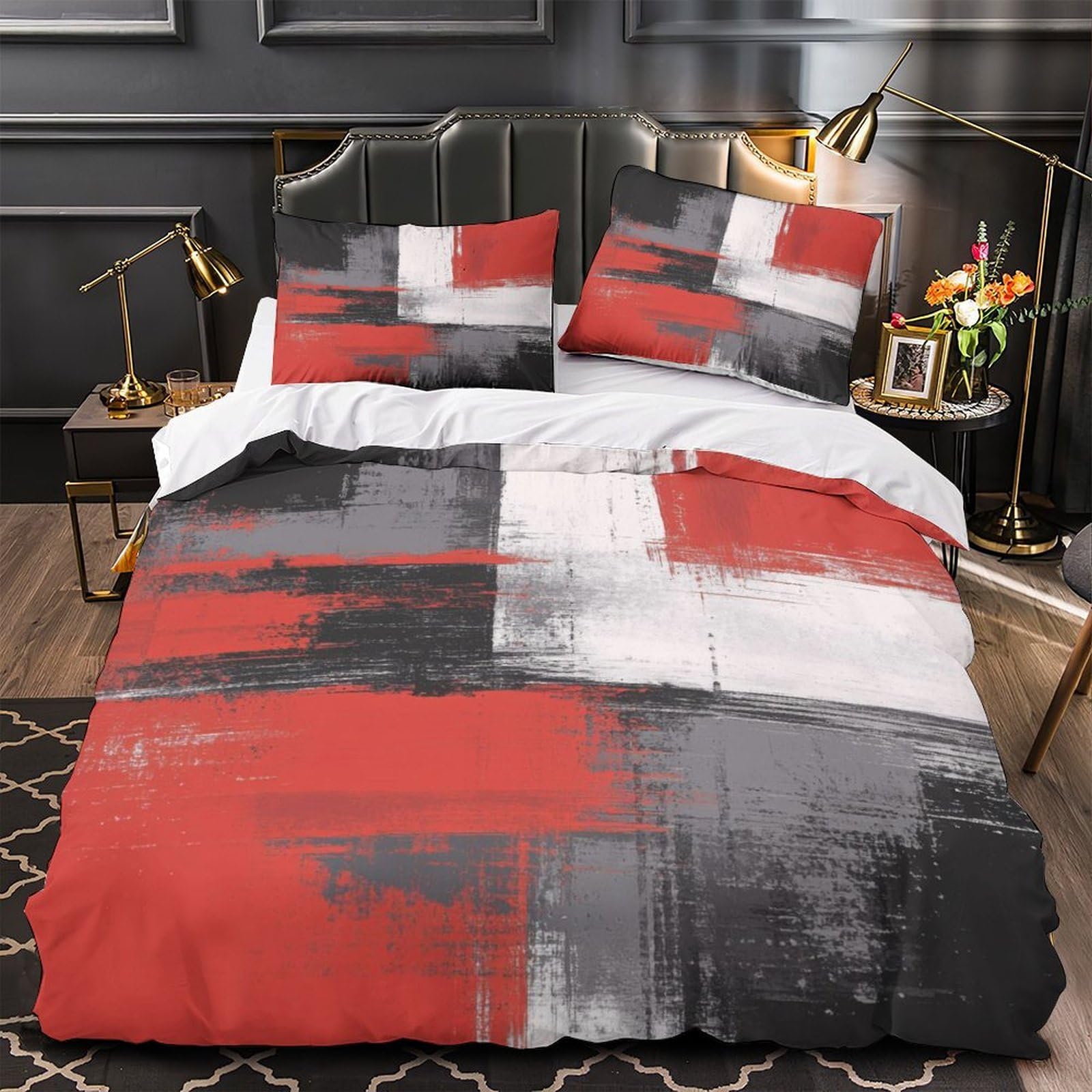 Art Abstrait de Feuilles Parure de Lit Microfibre Hypoallergique 3D King Size