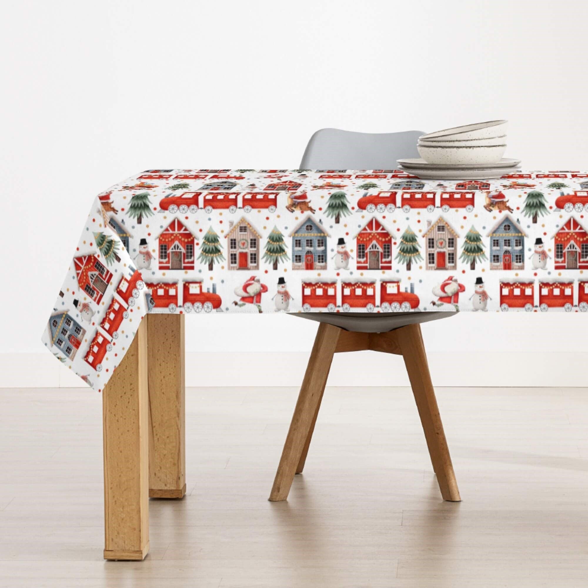 BELUM | Mantel Navidad 250x140 cm 100% algodón resinado Antimanchas (Tacto no plastificado) Modelo Merry Christmas 66