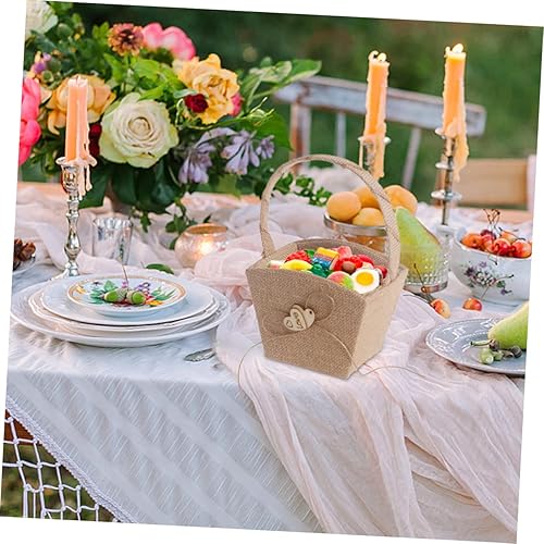 Miniatura 6 de jojofuny 4pcs Girl Basket Round Dining Room Table Wicker Storage Basket with Lid Heart Rhinestones Rustic Flower Girl Hessian Flower Basket Plant