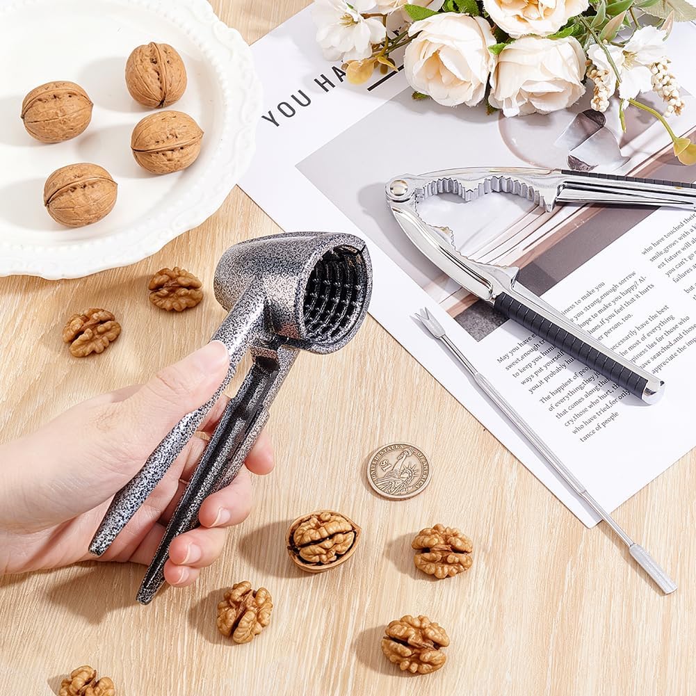 3Pcs Nut Crackers Tools Pecan Cracker Walnut Clip Heavy Duty Nutcracker with Non-Slip Handle Heavy Duty Crab Cracker Tool with Nut Picks for Kitchen Home Party Outdoor Quickly Peeling