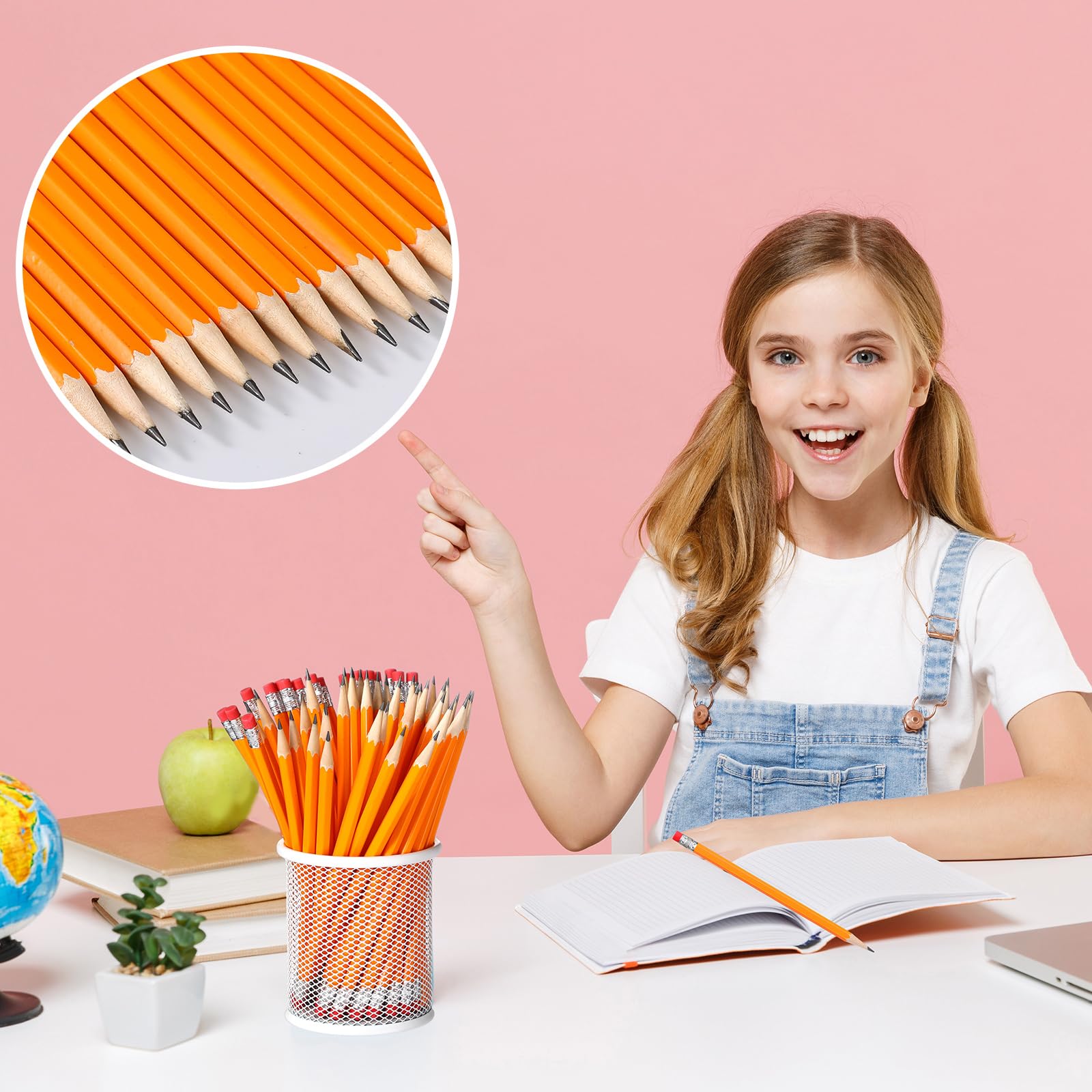 TecUnite Lot de 120 crayons HB non taillés avec gomme - Crayons hexagonaux en bois pour enfants et adultes - Crayons graphite pour examens, école, bureau, croquis (jaune, argent, simple)