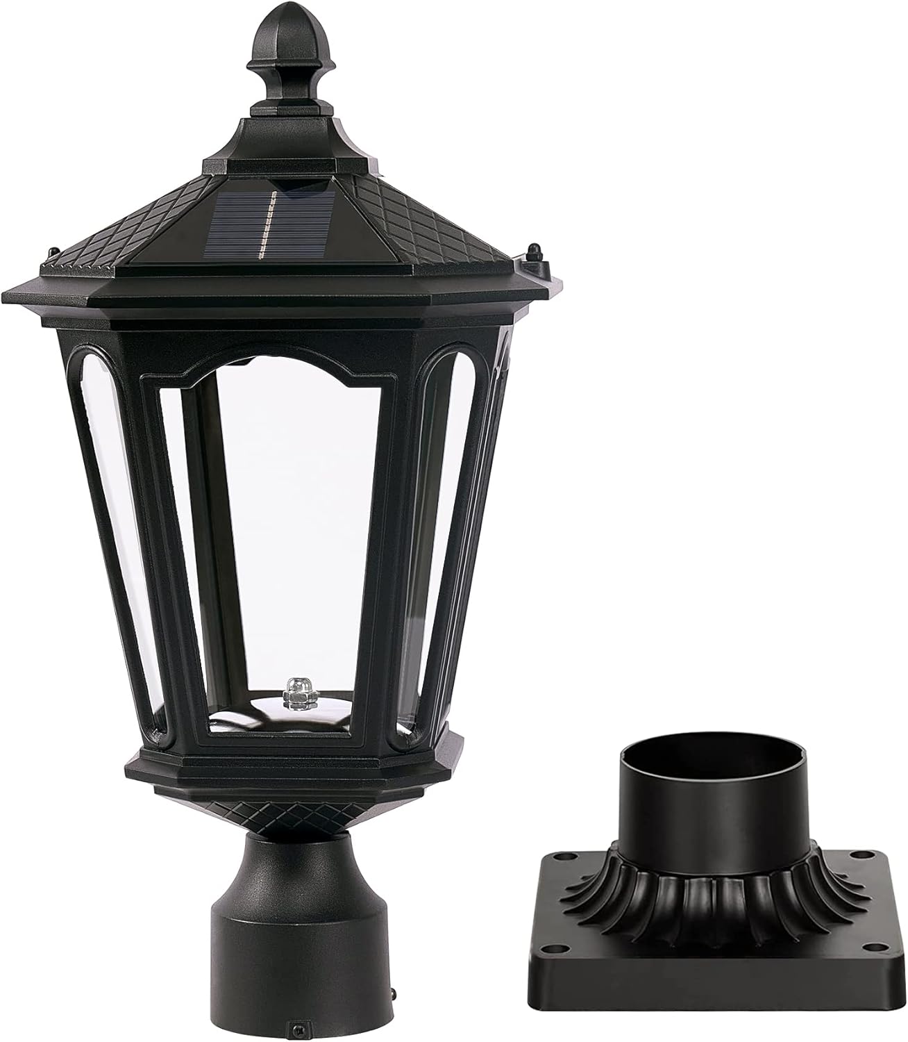 Outdoor Solar Post Light Fixture with 3" Pier Mount Base, 180 LM Outdoor Solar Lamp with Switch to Adjust Warm/Cold Ligh for Garden Gate Yard Pole Pillar Driveway Pathway Deck Head+Base