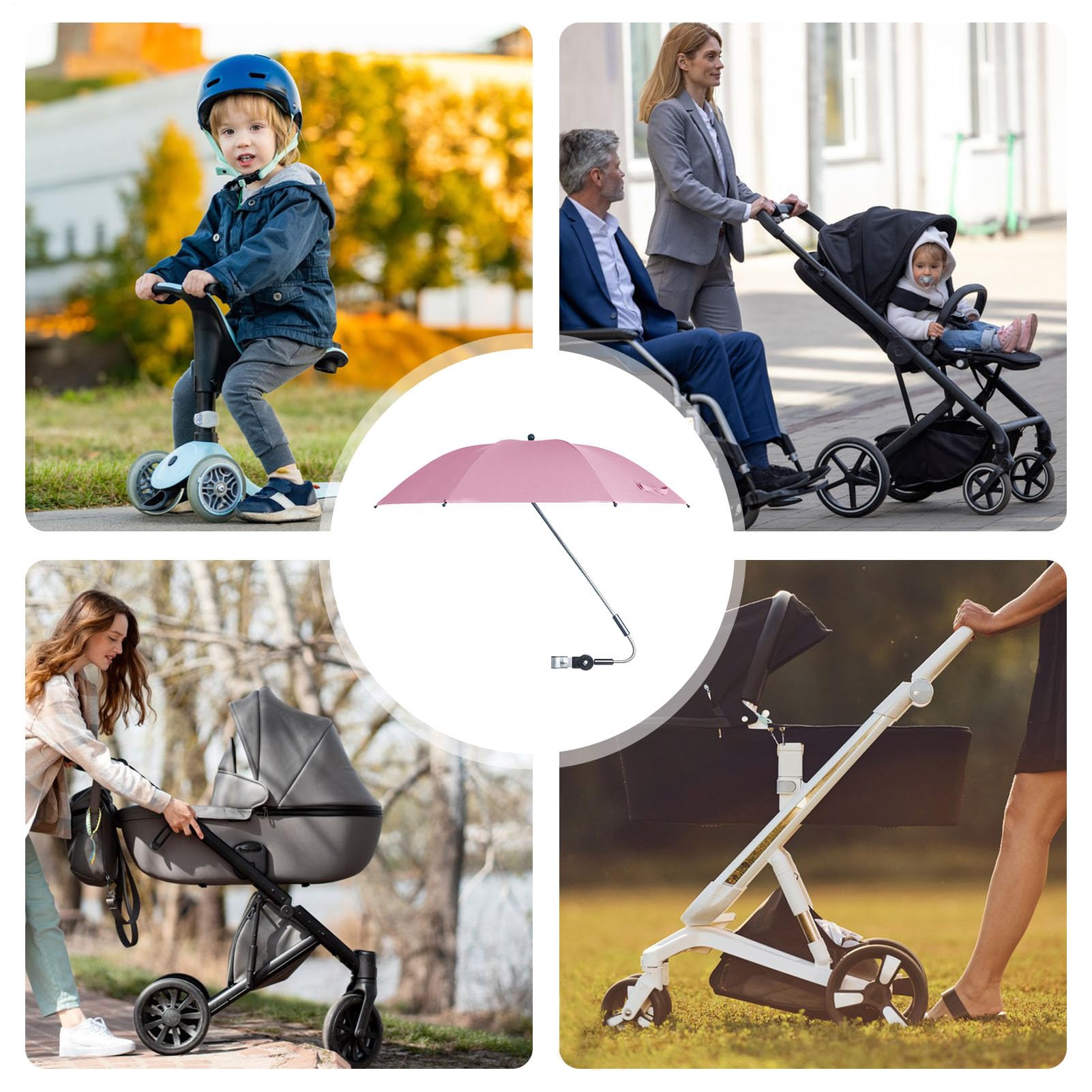 Sombrilla Carrito Bebe, Paraguas De Cochecito Para Bebés, 82cm Diámetro Sombrilla De Protección Solar Con Abrazadera Ajustable Para Cochecitos, Bicicletas, Sillas