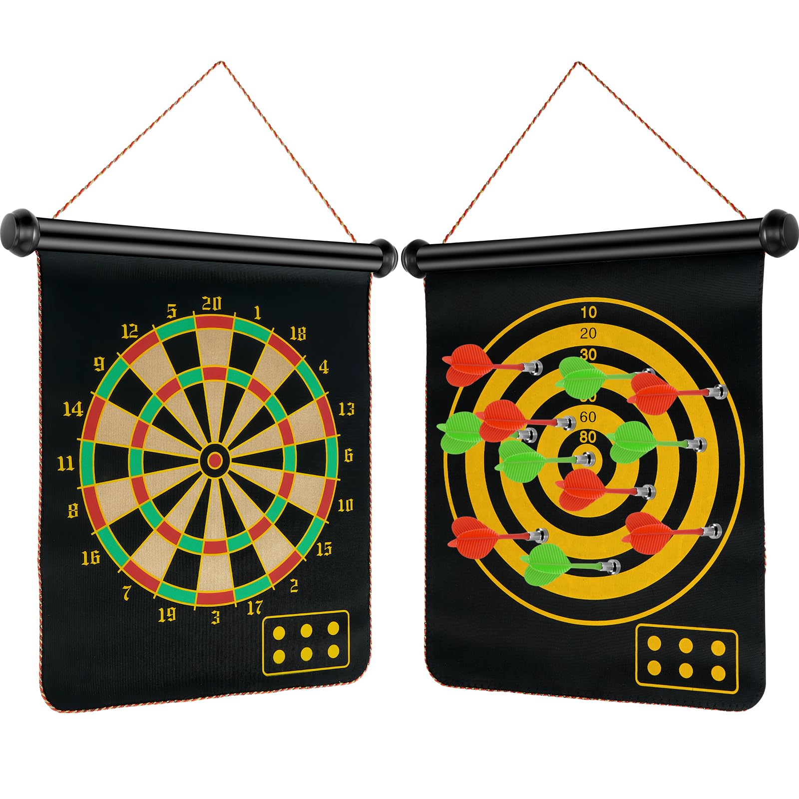 flintronic Magnetyczna bezpieczna tarcza do darta, dwustronna, magnetyczna tarcza do darta, zestaw z 14 rzutkami, wisząca rolka do darta, do użytku wewnątrz i na zewnątrz, gra imprezowa dla dzieci i