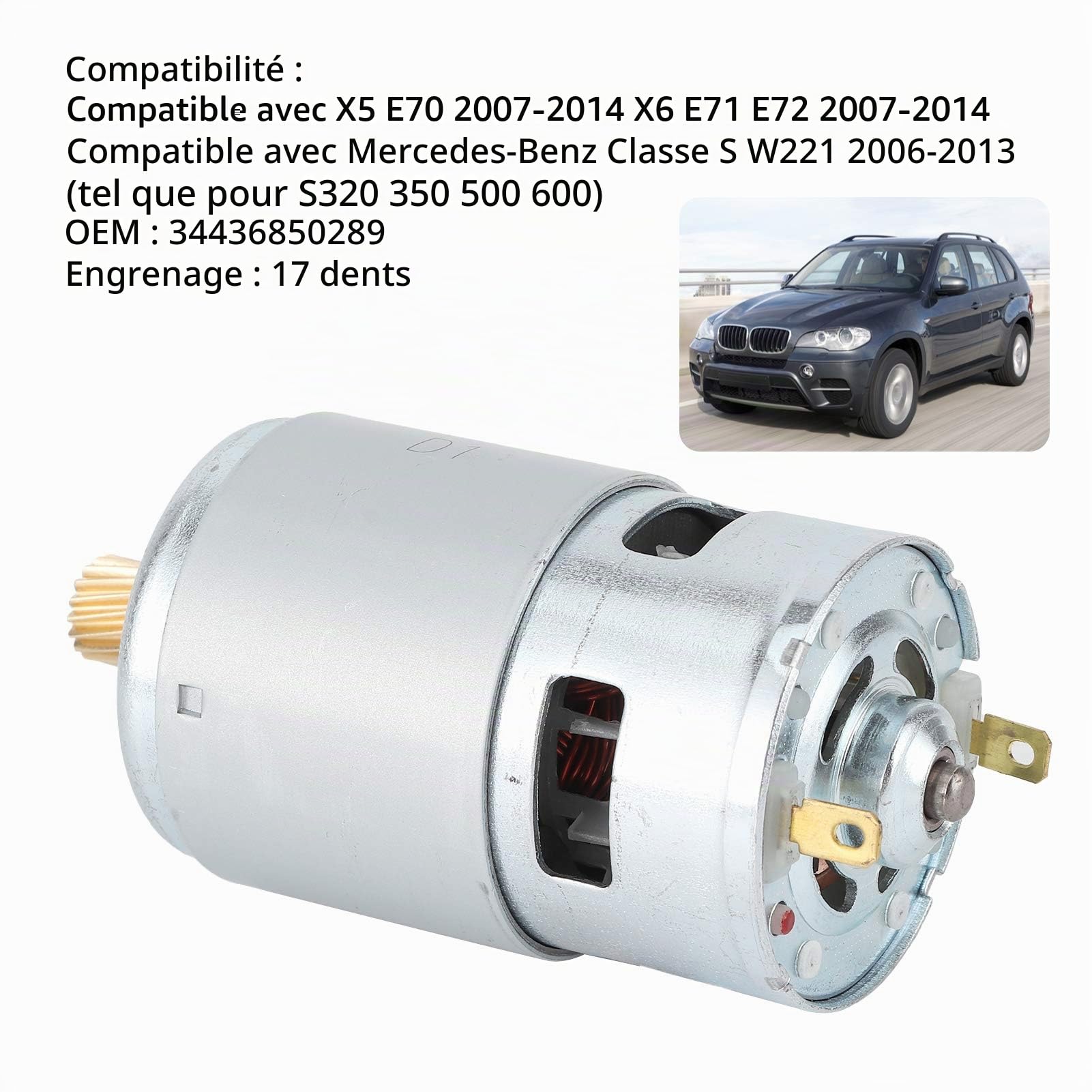 Akozon Moteur de Module de Frein à Main 17 Dents 34436850289 Remplacement pour Classe S W221 06-13