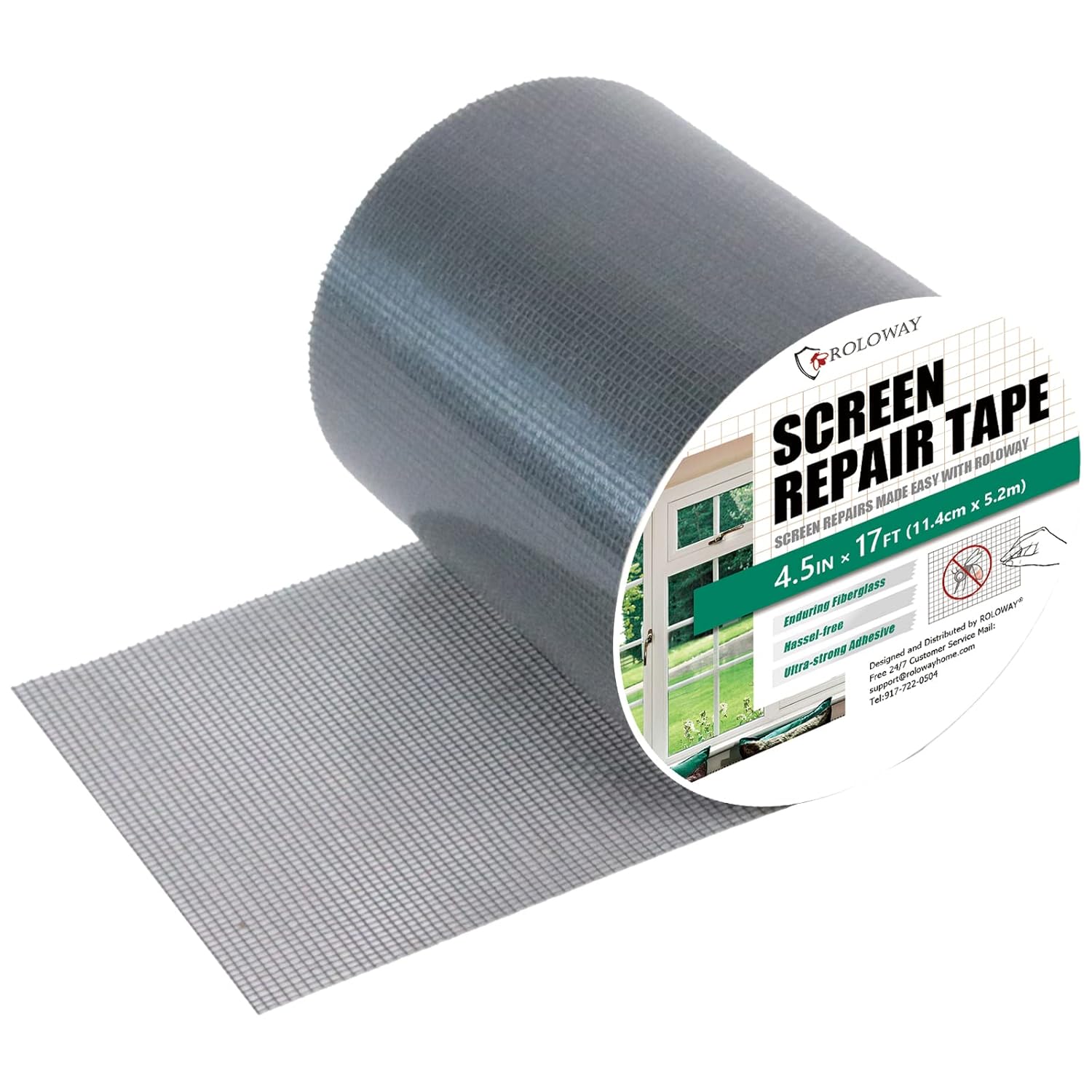 ROLOWAY Screen Repair Kit, 4.5 in x 17 Feet (204 inch) Window Screen