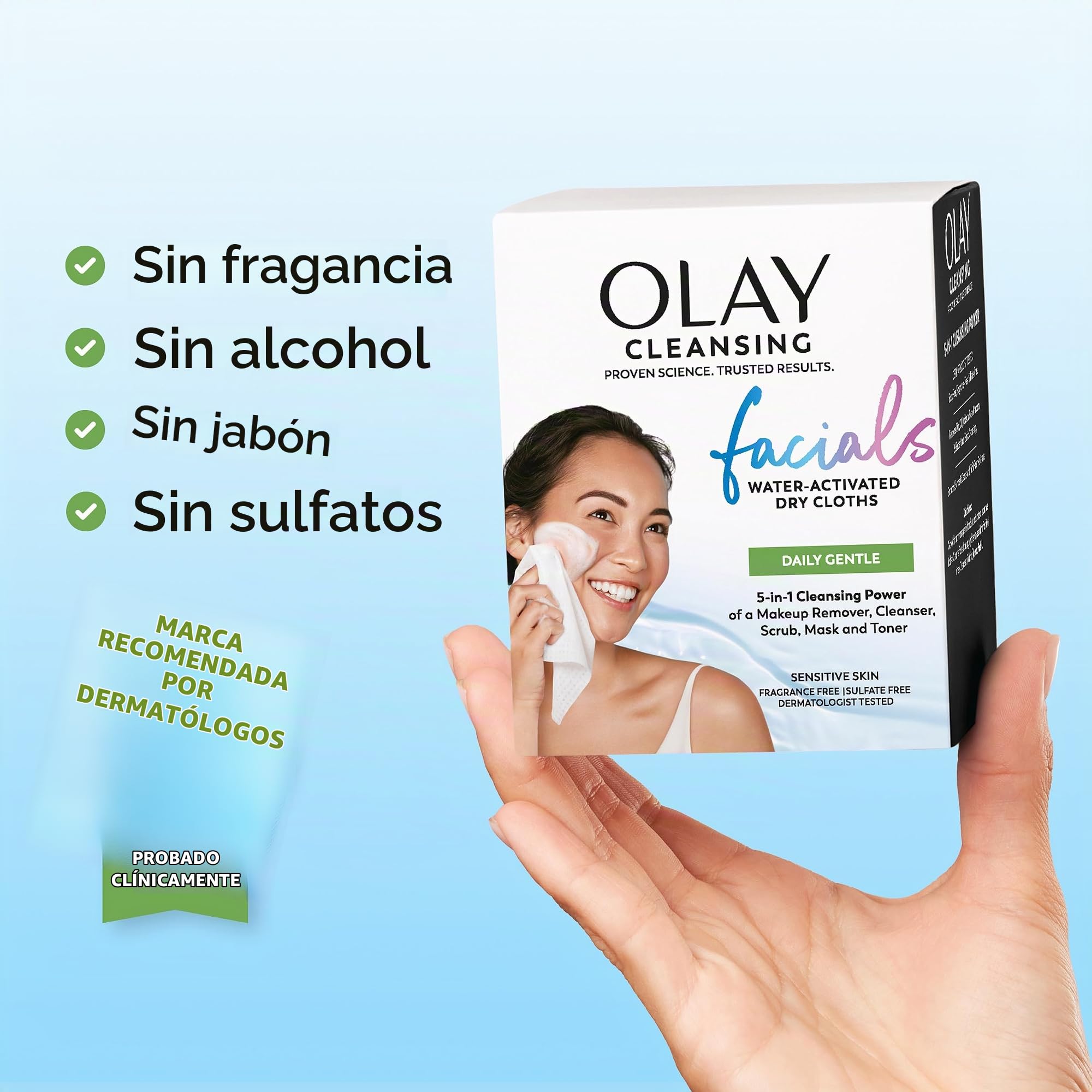 Daily Facials para piel sensible limpia, toallitas desmaquillantes, paños de limpieza sin jabón y sin fragancia, 33 unidades (paquete de 3)