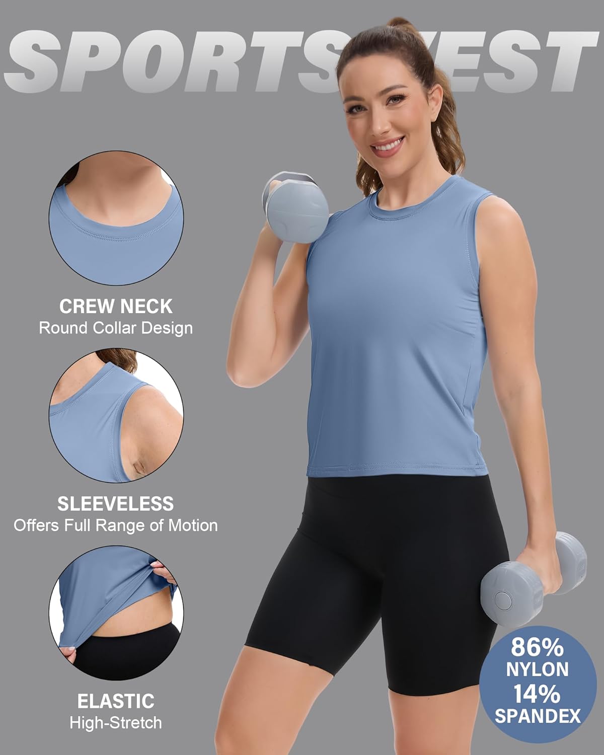 2 Pcs Workout Tank Tops for Women Sleeveless Flowy Athletic Crop Tops Breathable Running Yoga Shirts - Image 2