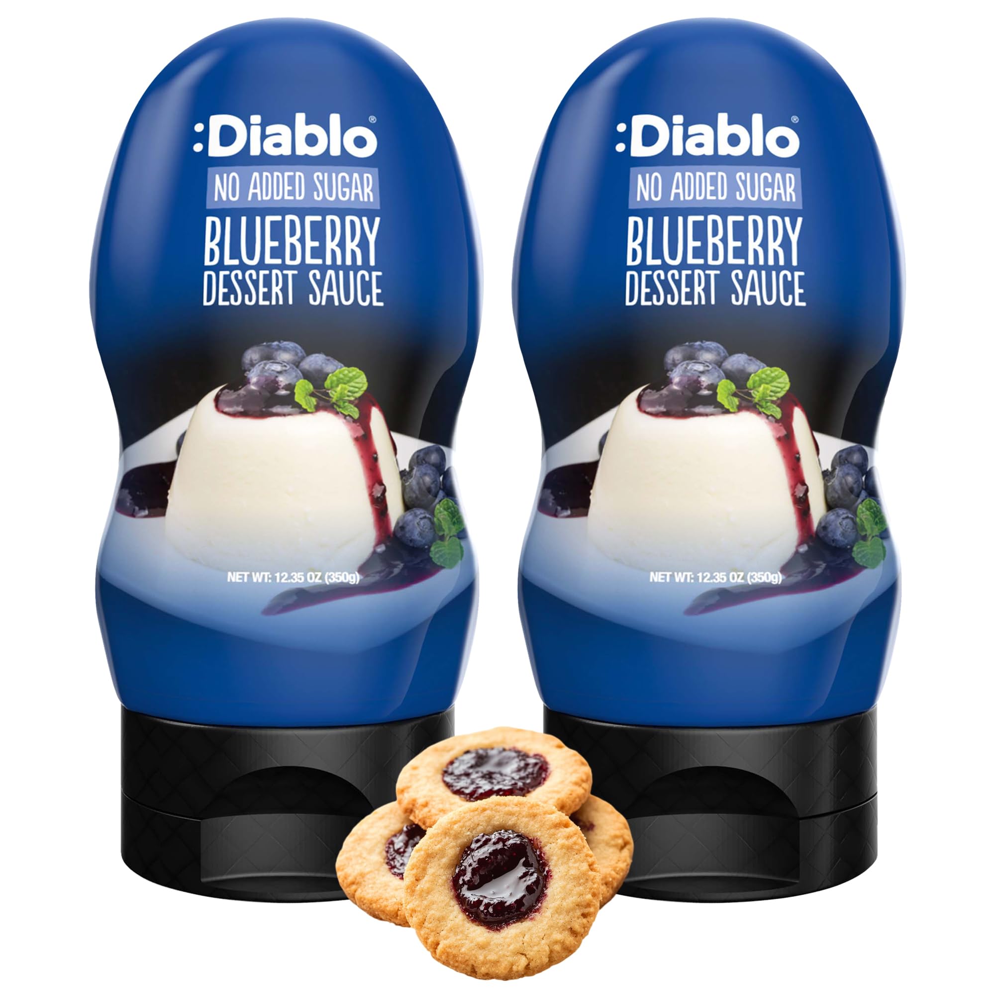 Diablo No Added Sugar Dessert Sauce Blueberry – Guilt-Free Dessert Topping, Vegetarian Friendly Flavoring & Drizzle Syrup for Waffle, Pancake, Cereal, Cake, Ice Cream & More, 350g, 12.35oz - 2 Pack