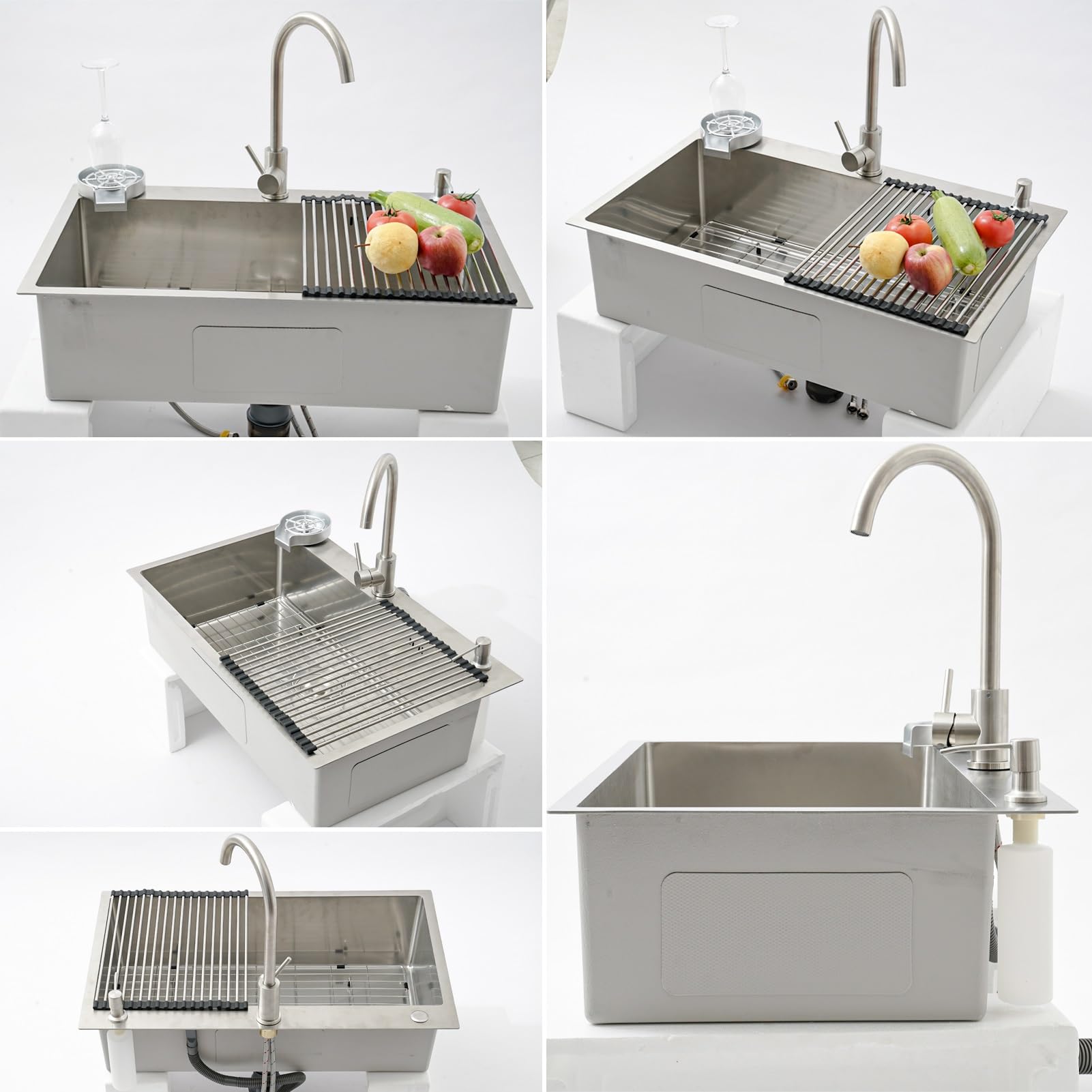 Küchenspüle 85×50 cm,Drahtziehen Nano-Beschichtung Edelstahl-Spüle, Großformatige Einzelspüle Mit Armatur,Abtropfkorb, kitchen sink, Robuste Küchenspüle, Geschirrspülbecken