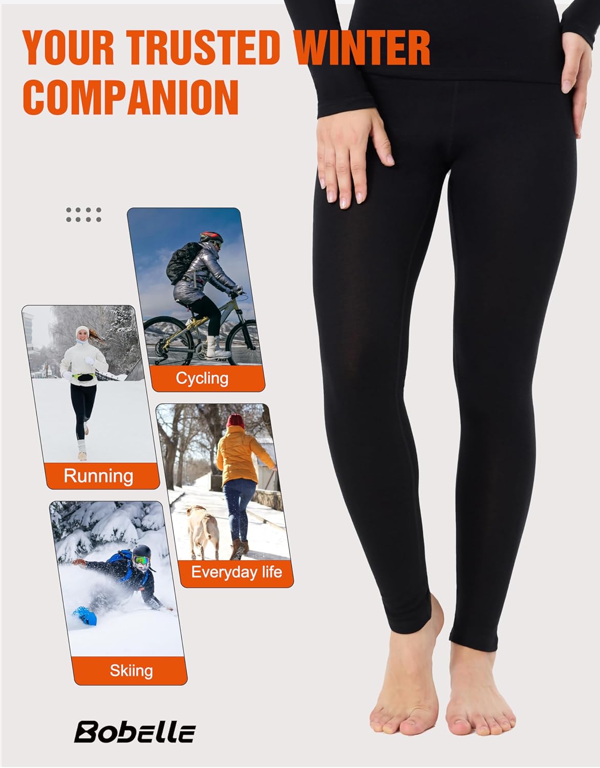 Merino Wool Base Layer Pants Women, 100% Merino Wool Leggings Women, Lite Active Thermal Underwear Bottom - Image 5