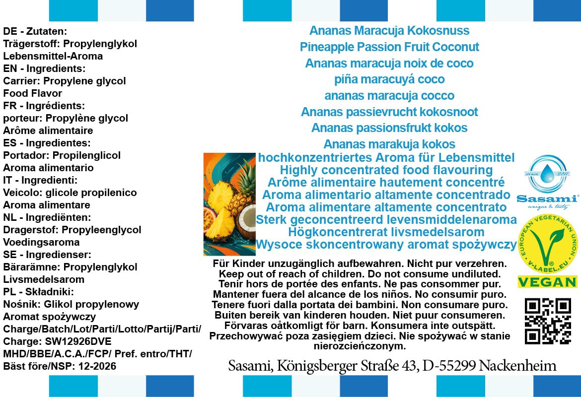 Ananas marakuja kokos aromat koncentrat – Wegański – Sasami – 100ml