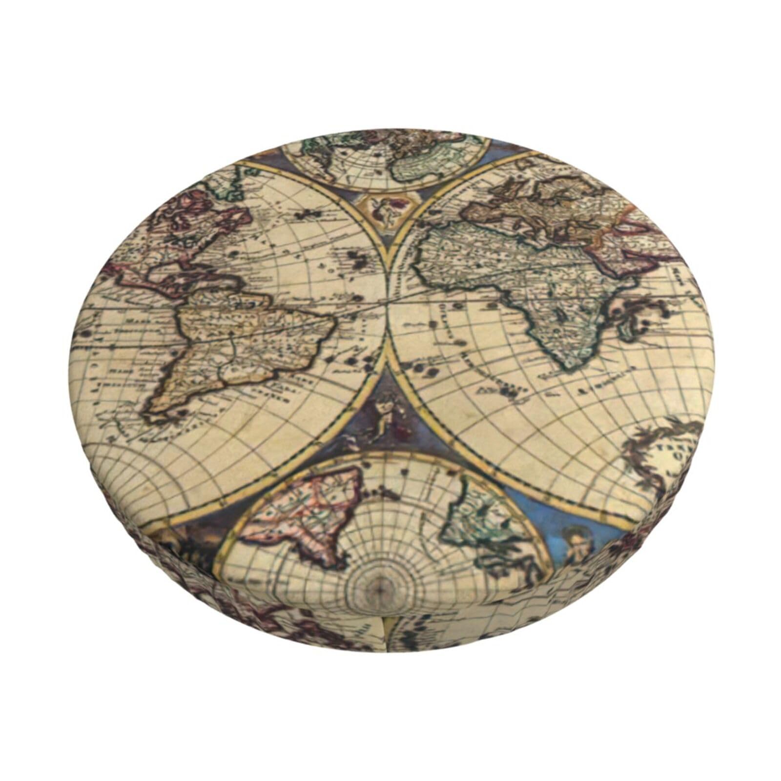 ACVnbm Ancient Map World Globe Print Round Bar Chair Cushion Cover, Elastic Chair Protector For Kitchen Bar Dining