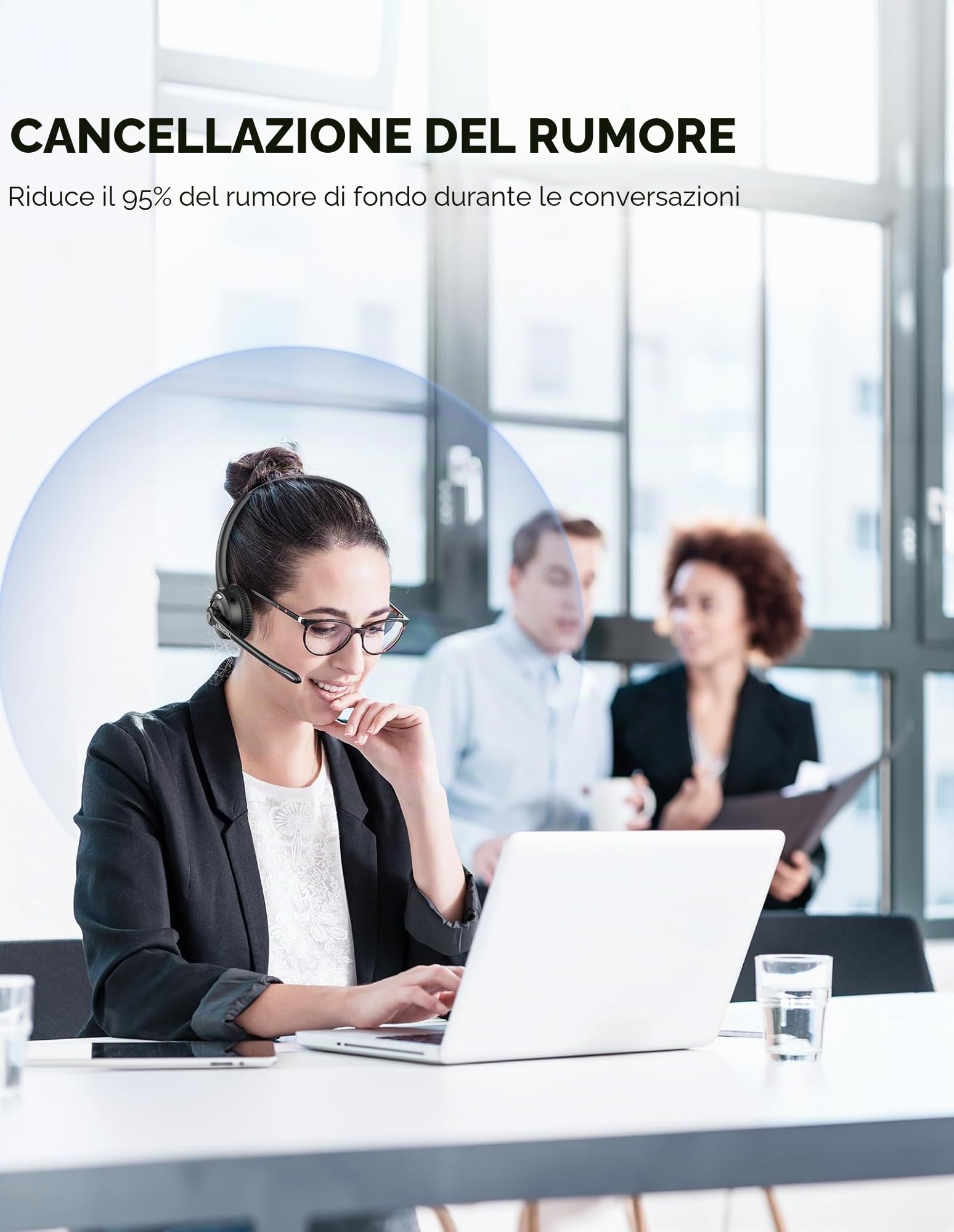 TECKNET Auricolare Bluetooth & Dongle USB, cuffie wireless ad orecchio con microfono a cancellazione di rumore, auricolare senza fili a mano libera per cellulare, PC, casa, ufficio, call center