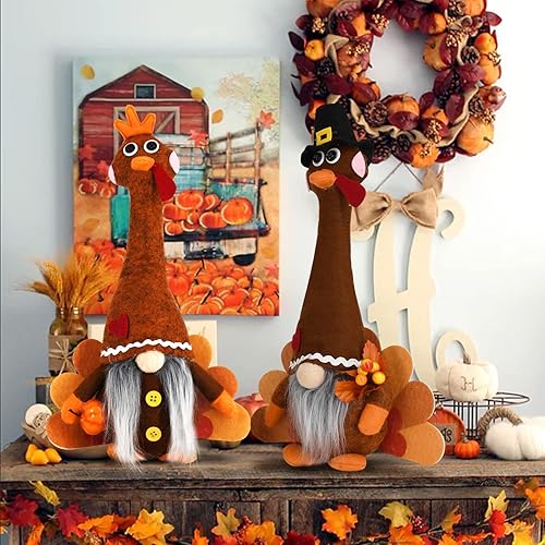 Miniatura 4 de YuQi Gnomos de pavo de peluche para el día de Acción de Gracias, 2 piezas lindas hechas a mano de cosecha de cuello largo pavo gnomo sueco, adornos