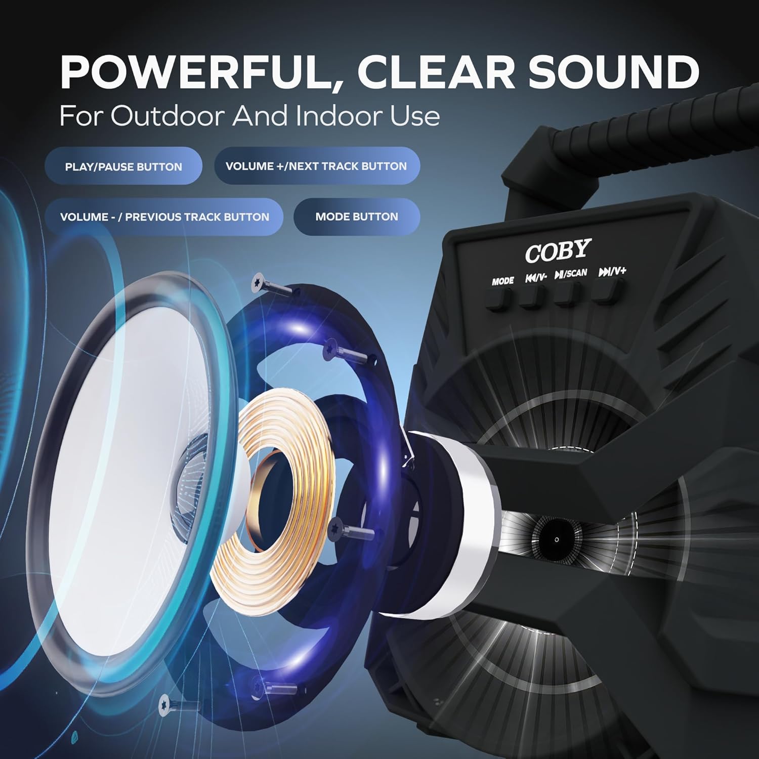 Coby Portable Karaoke Speaker & Bluetooth PA System with Mic Input, LED Party Lights, FM Radio, USB/SD/AUX Playback, Rechargeable Wireless Speaker for Home, Travel, Parties & Outdoors - Image 2