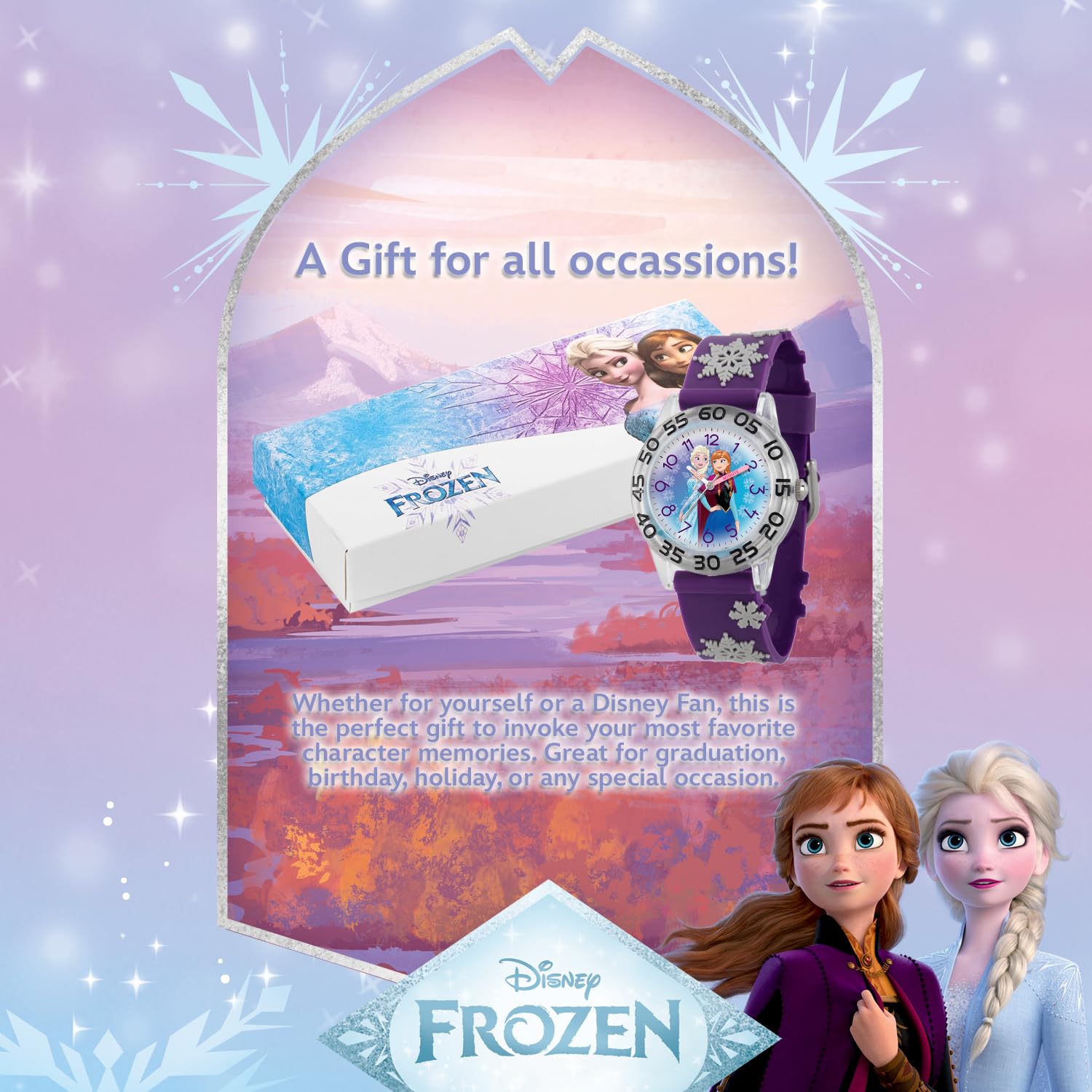 Disney Orologio analogico al quarzo con cinturino in nylon per bambini Frozen, per insegnare l'ora