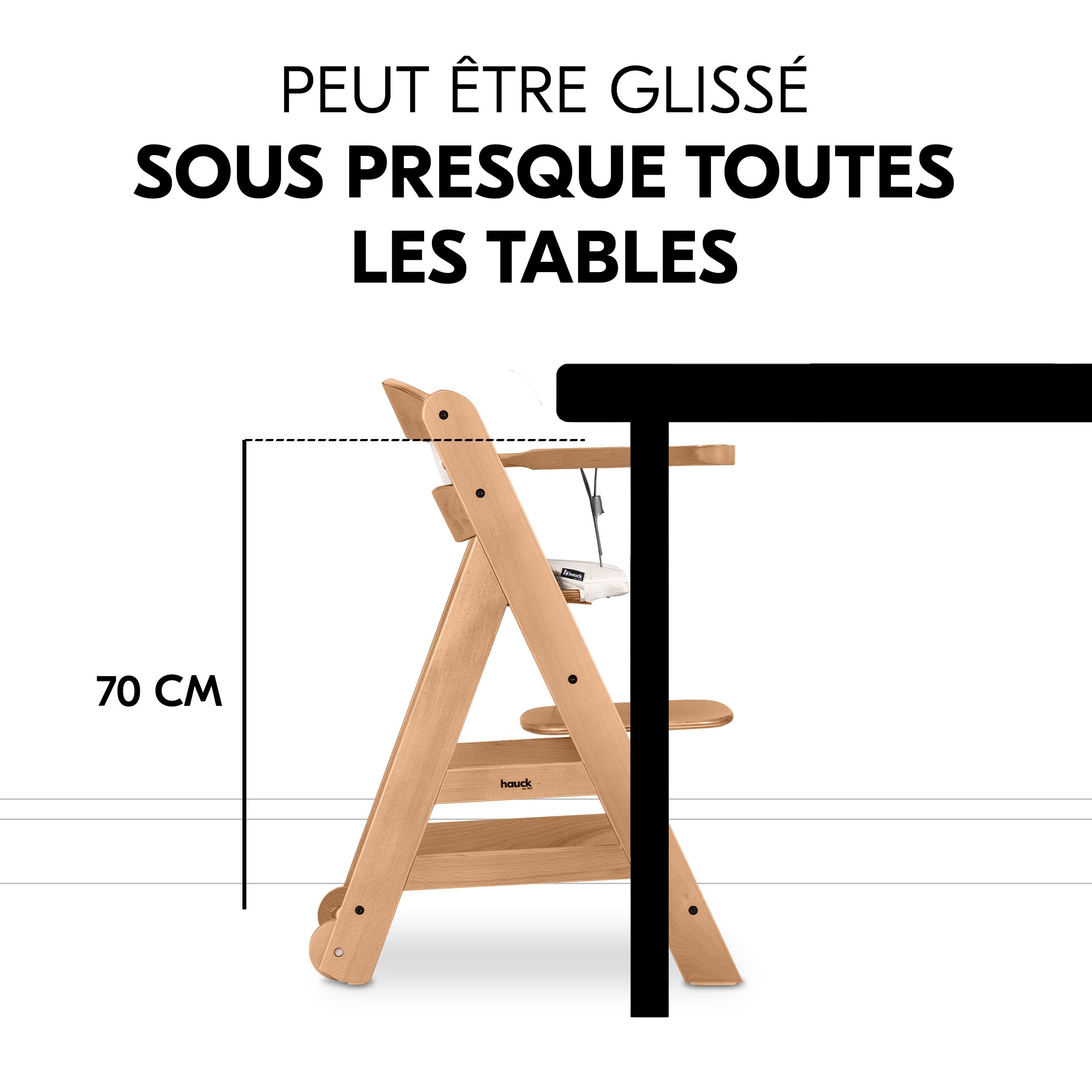 hauck Chaise Haute Bébé Beta+ avec Siège Highchair Bouncer - Natural | Chaise haute évolutive en bois, de la naissance à 90 kg, inclus assise bébé ergonomique, roues, plateau repas, coussin