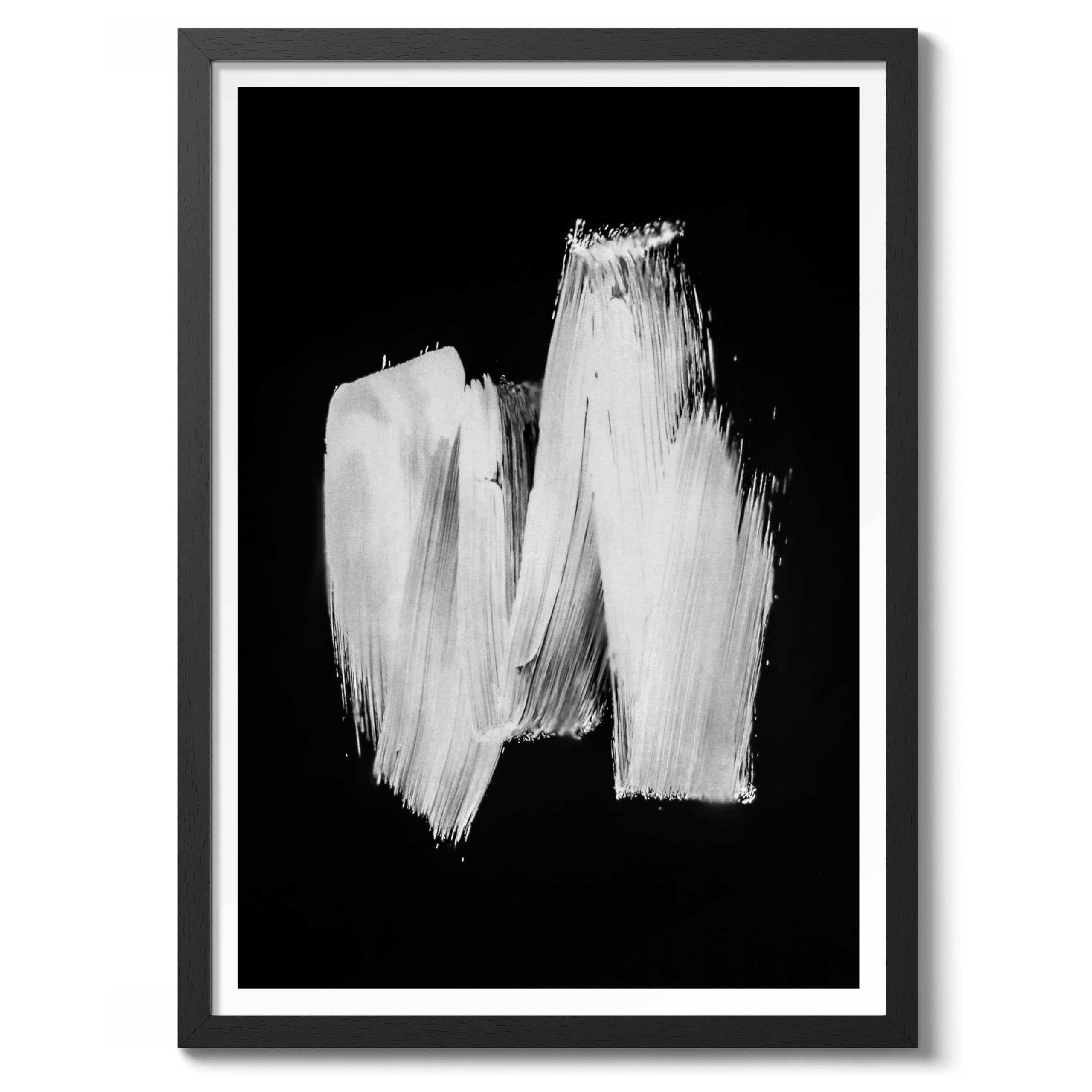 White Stroke Black And White Abstract Poster, Geometric Minimalist Wall Art Print, Boho Home Decor Modern Living Room Artwork, Archival Matte, 50x70cm (Black Frame) - 50x70cm