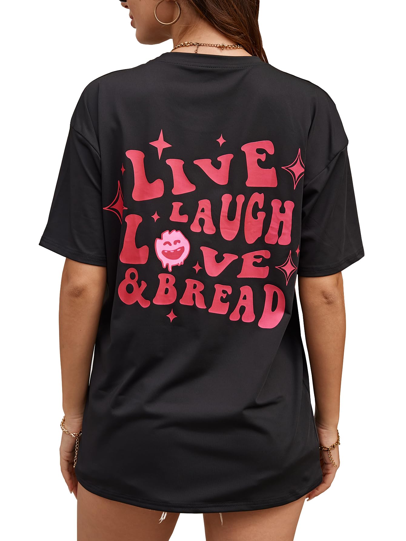 YIJIU Women's Graphic Oversized T Shirts Letter Print Short Sleeve Loose Casual Summer Tops 3X-Large Black Letter Print