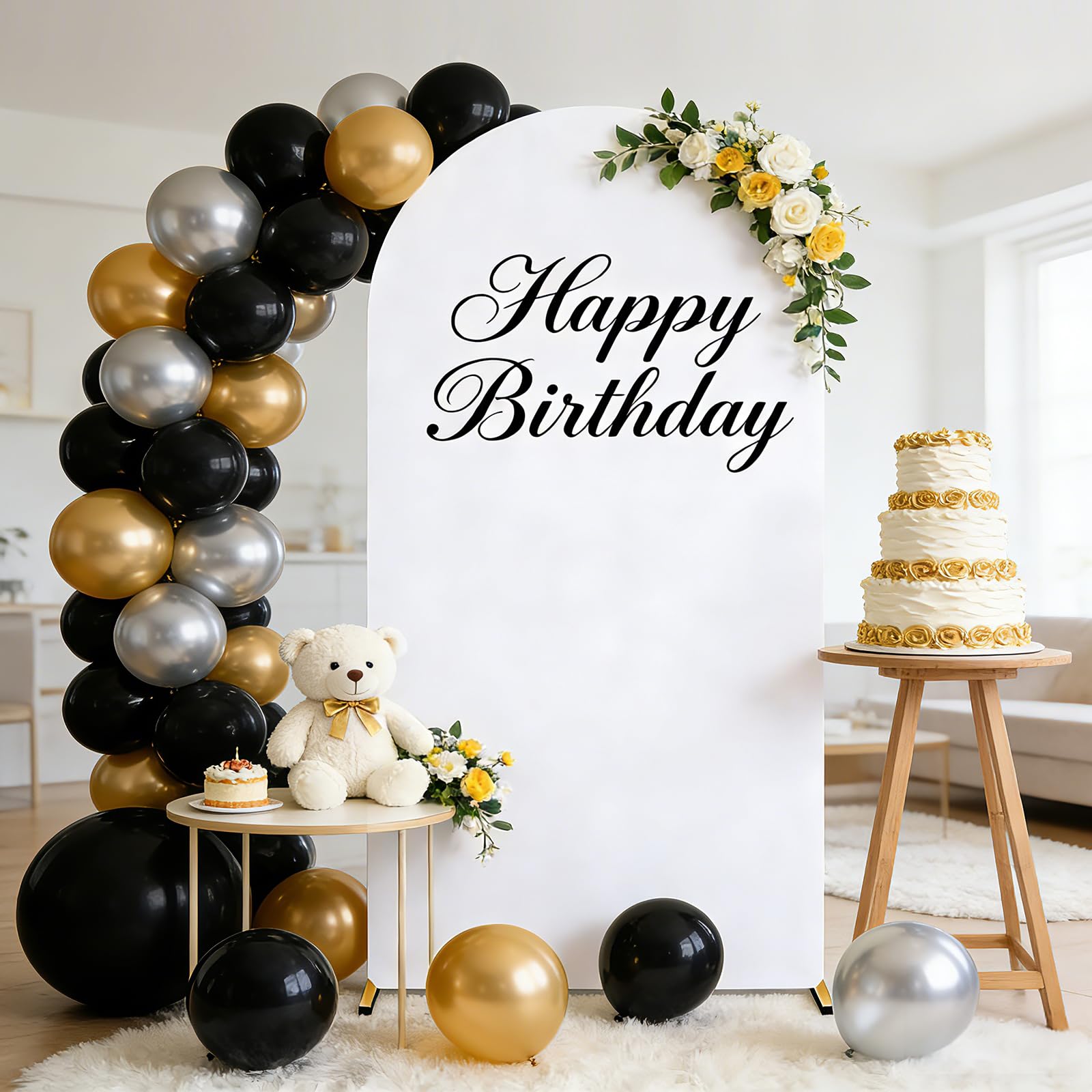 Cubierta de fondo de arco, parte superior redonda, doble cara, cubierta de arco de boda para boda, decoración de fiesta, cumpleaños, baby shower, banquete (Blanco, 1.2 * 2.2m)
