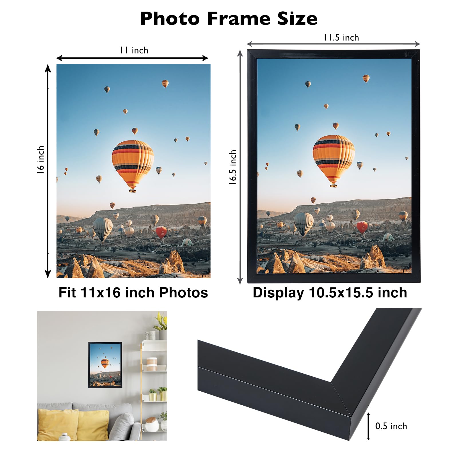 Condition photo showing New/Like New for jcjmy 11x16 picture frame black for wall hanging, wall mounting horizontally or vertically, 11 x 16 wall gallery poster photo frame with shatter resistant plexiglass, black